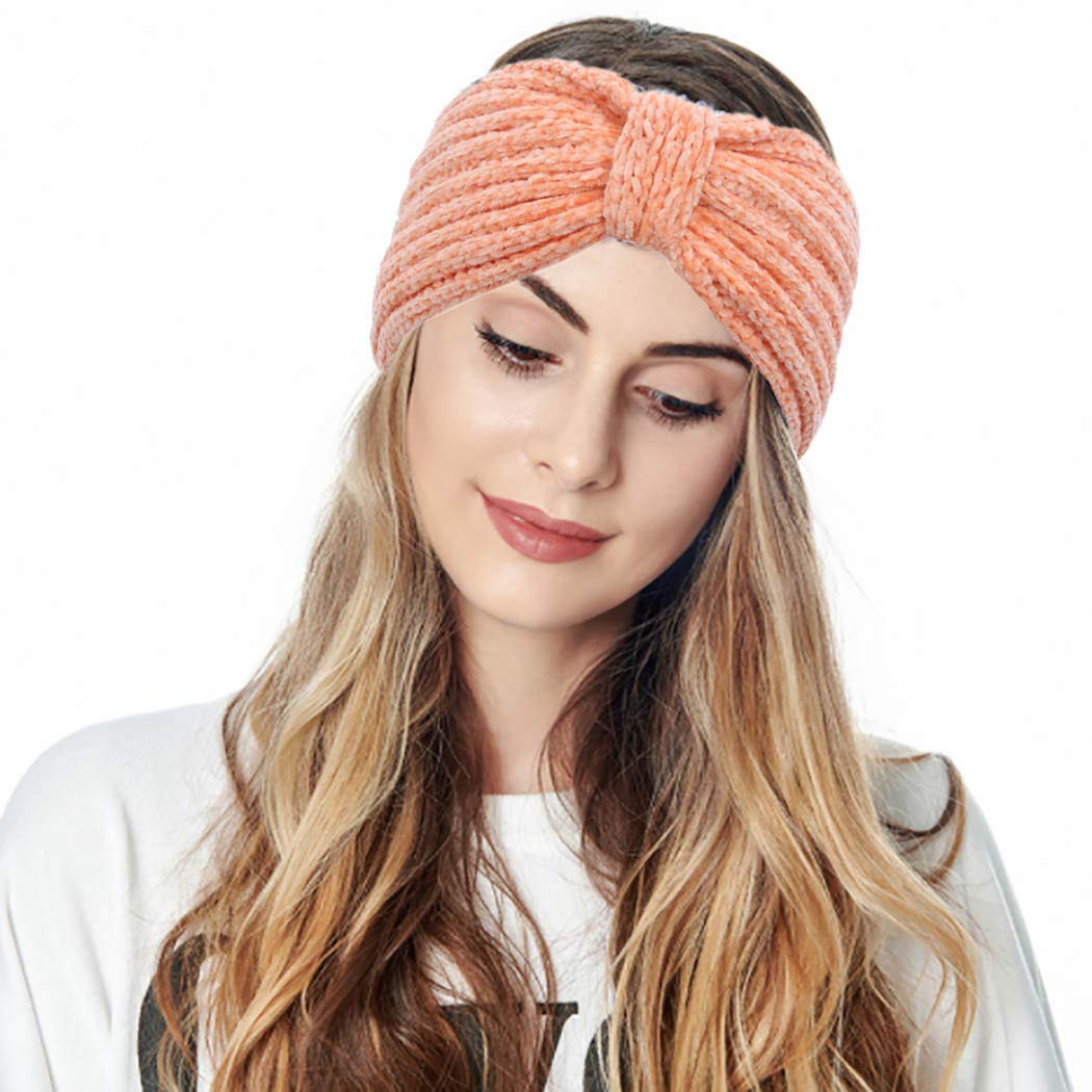 Warm Winter Headbands for Women & Girls - Red Fuzzy Knitted Head Wrap, Cable Crochet Stretchy Ear Warmer Turban - Perfect for Cold Weather, Outdoor Activities & Fashion Accessories