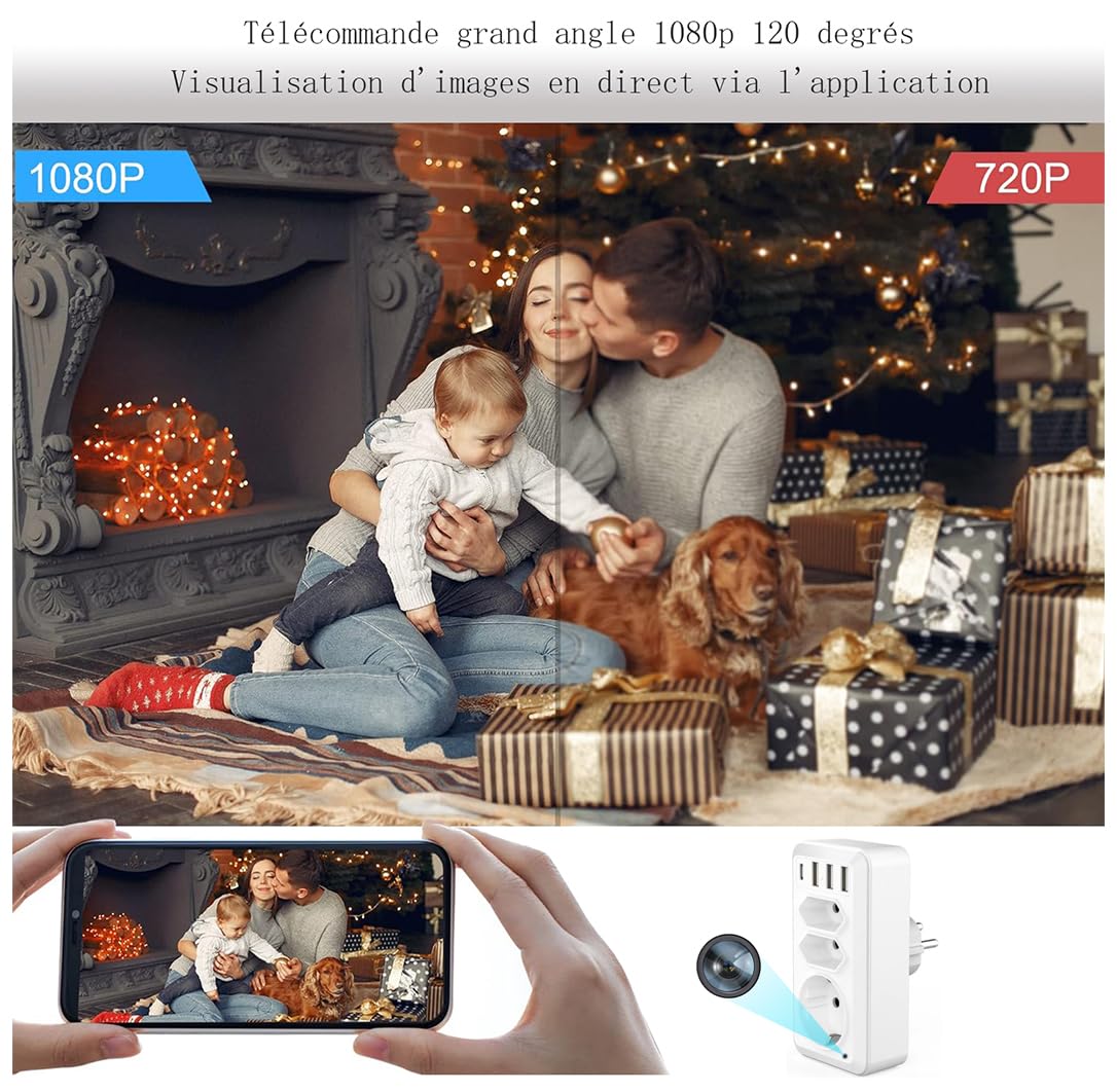 LJHHJLJH Hidden Camera WiFi Spy Camera - Wireless Surveillance & Nanny Cam with 1080P HD, Mobile App Control, USB Quick Charger Socket - Perfect for Home Security, Office Monitoring & Baby Care