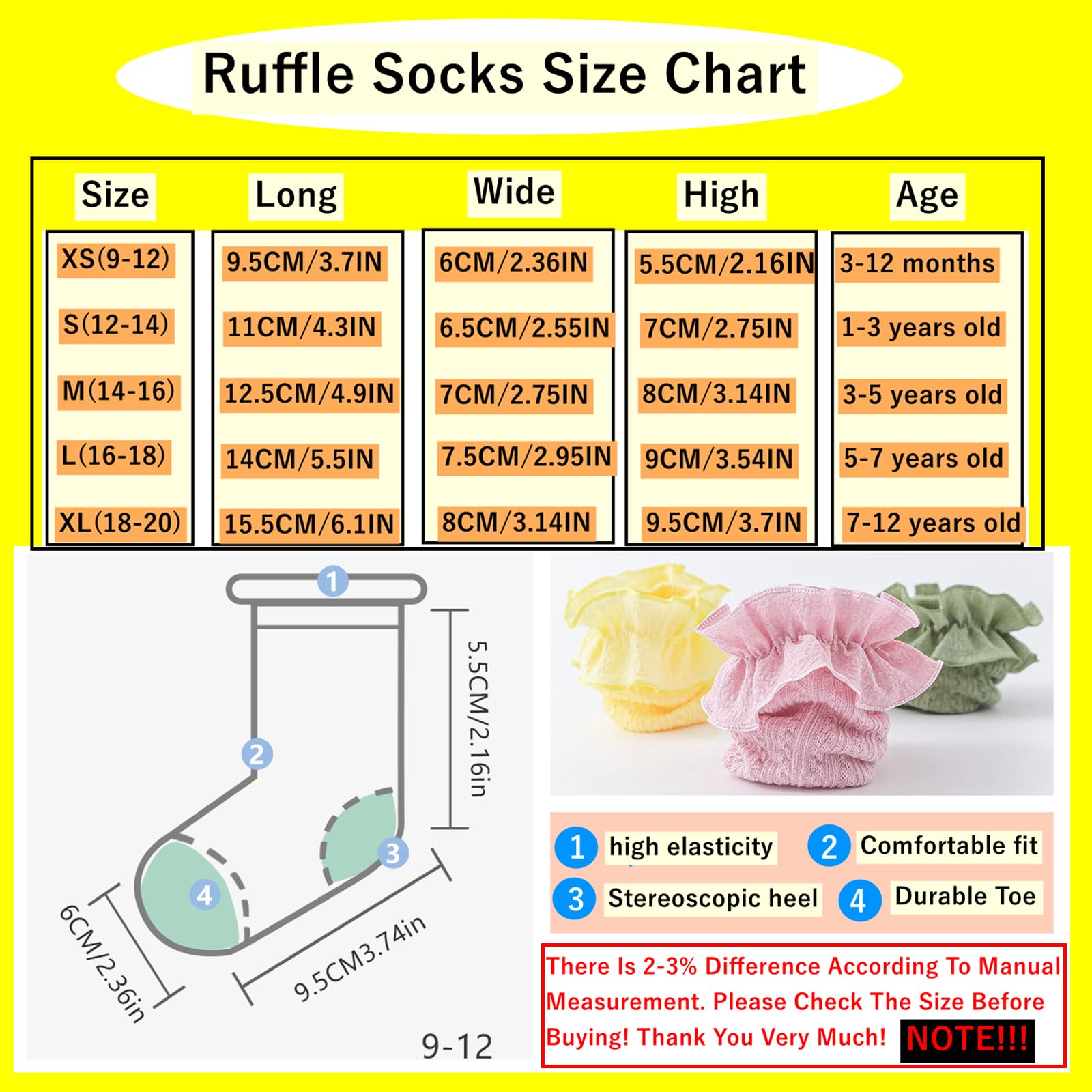 Toddler Girls Ruffle Socks - Newborn Baby Cotton Lace Frilly Ankle Socks | Cute Princess Style Dress Socks (1 Pack) for Parties, Photography & Special Occasions