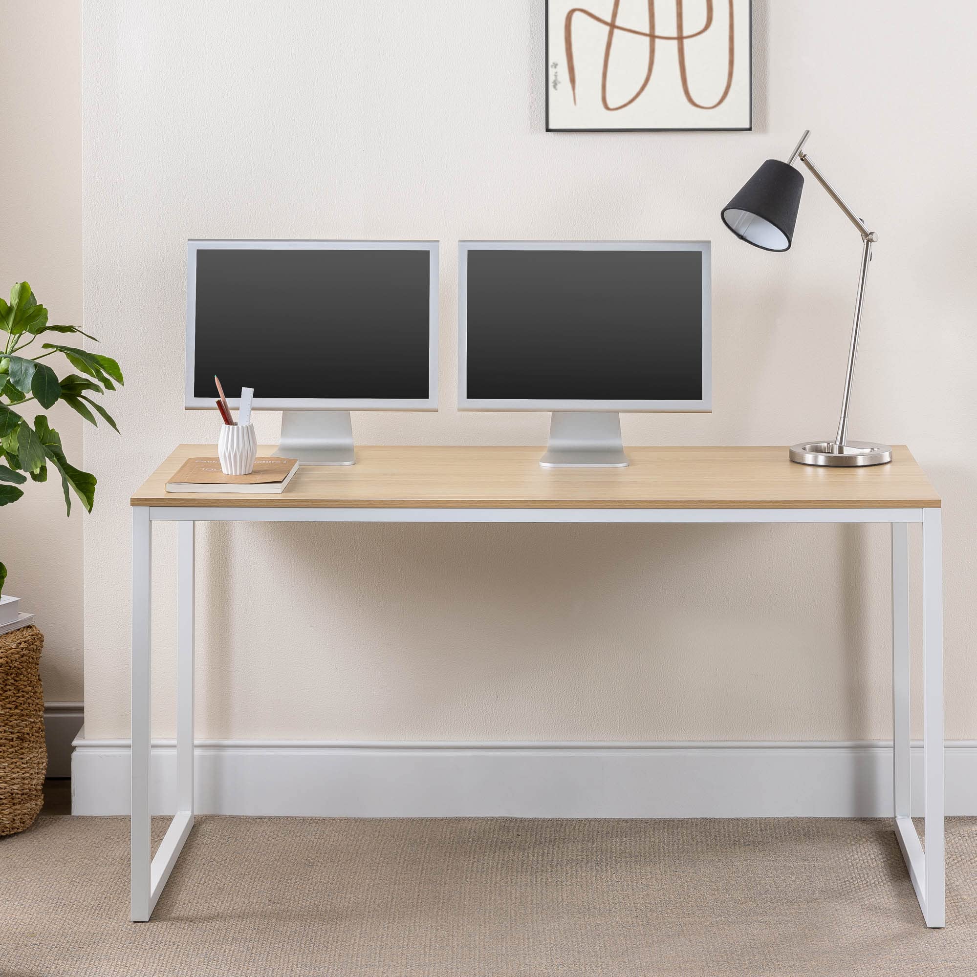 ZINUS Jennifer 55 Inch White Frame Computer Desk - Sturdy Office Workstation & Dining Table with Easy Assembly (Natural Wood Finish) - Perfect for Home Office, Study Room & Small Space Dining