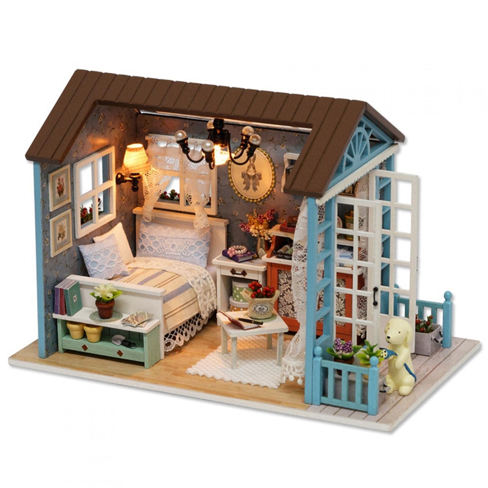 Pokerty9 DIY Miniature House Kit - 8.27x4.92x5.71 Inch Wooden Dollhouse with Furniture & Accessories - Creative Gift for Kids & Friends - Perfect for Home Decor, Playtime & Collectibles