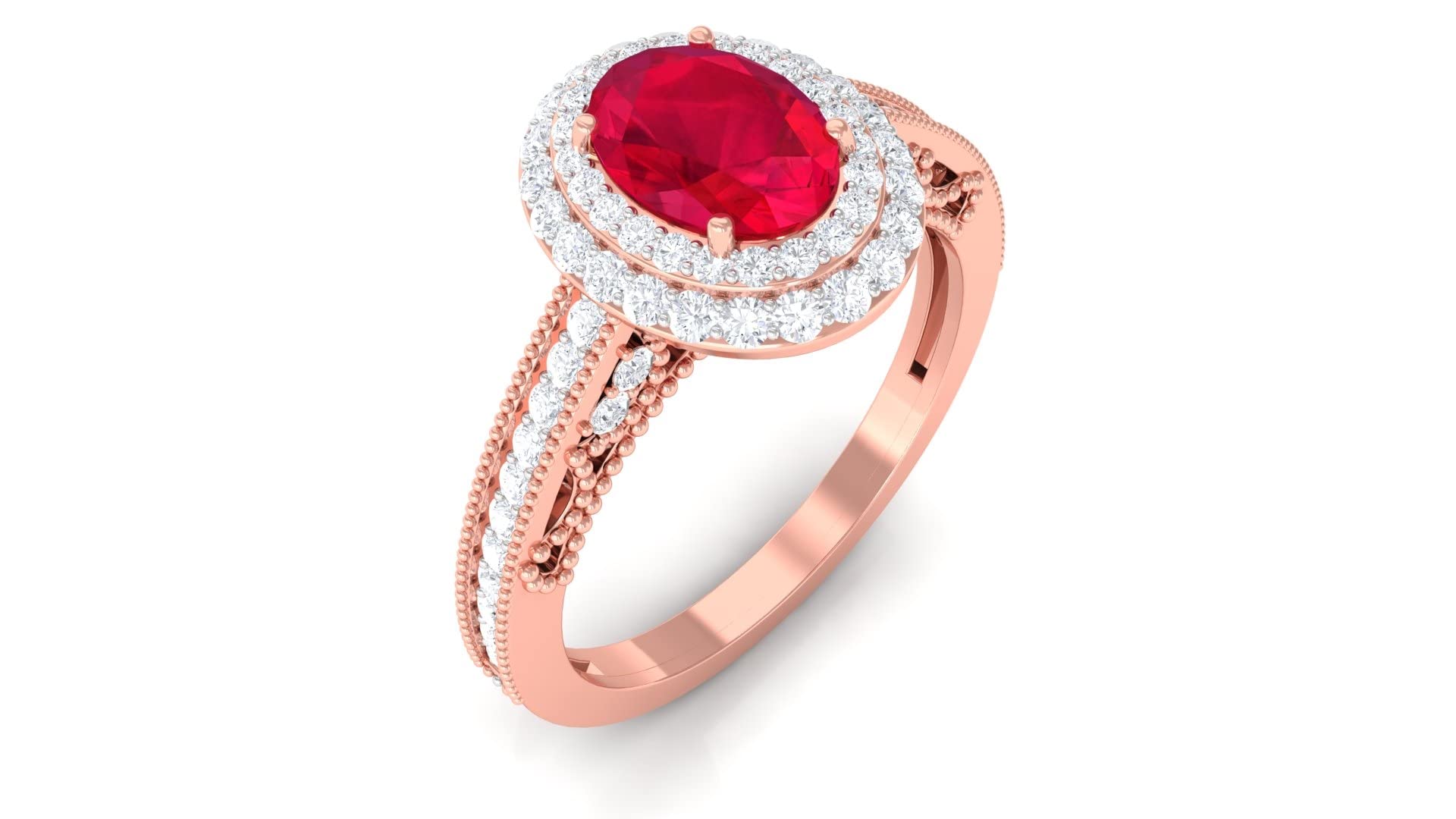1.75 CT Lab-Created Ruby & Moissanite Engagement Ring - 14K Solid Gold Vintage Style with Halo Setting - Perfect for Weddings, Anniversaries & Special Occasions
