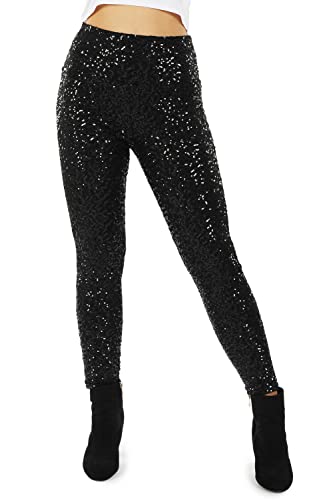 Tipsy Elves Women's Shiny Sequin Leggings - Festive Holiday Party Pants for Christmas, New Year & Special Occasions