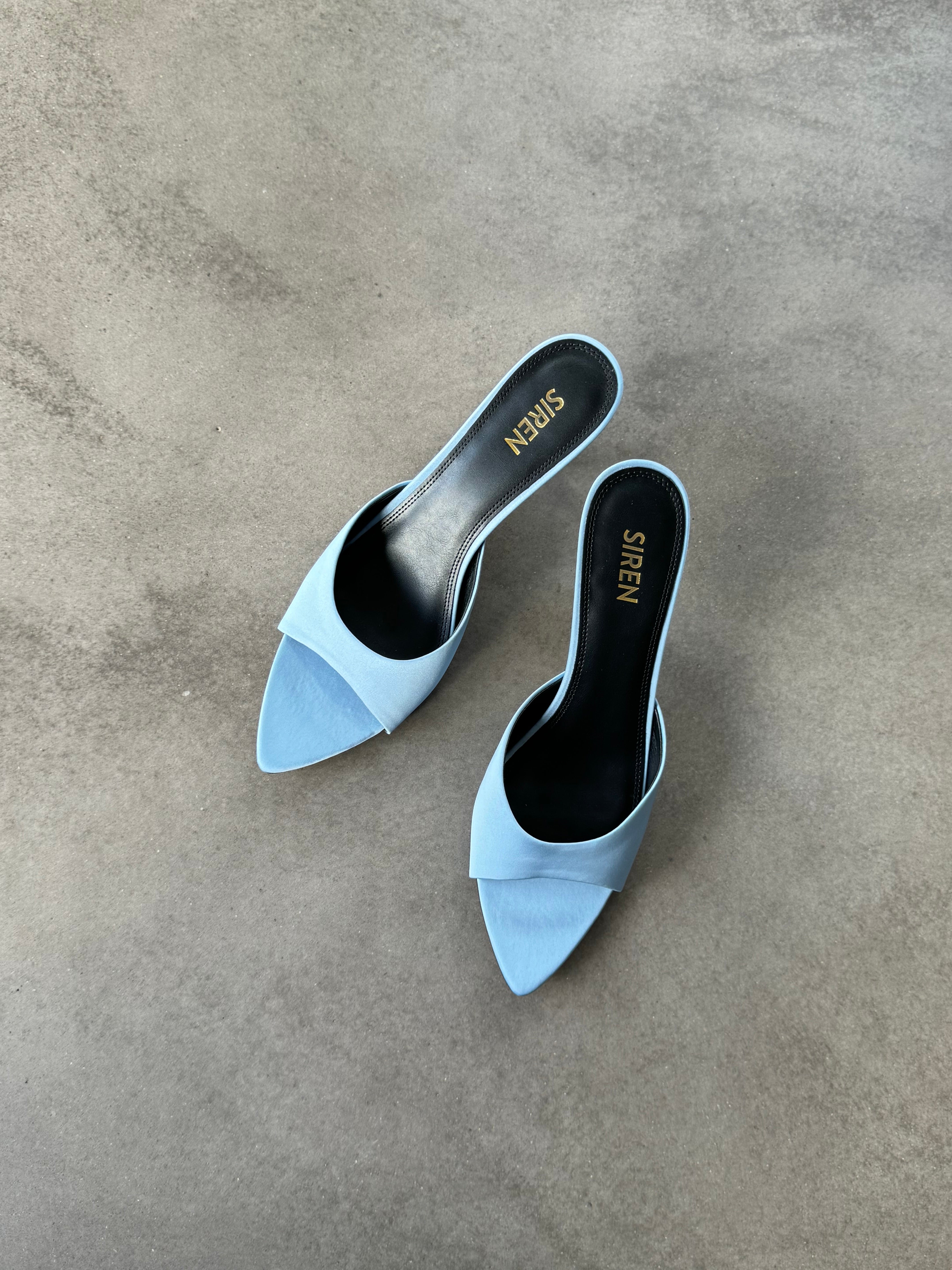 Margot Pointed Toe Satin Mules for Women - Elegant Blue Slip-On Shoes for Office, Party & Special Occasions