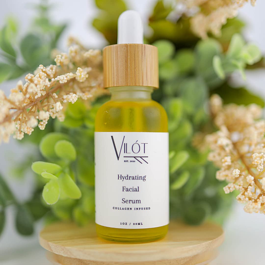 Vilot Anti-Aging Hydrating Facial Serum with Collagen - Brightening & Dark Spot Treatment for Dry Skin - Non-Comedogenic 1oz - Perfect for Night Routine & Daily Skincare Regimen