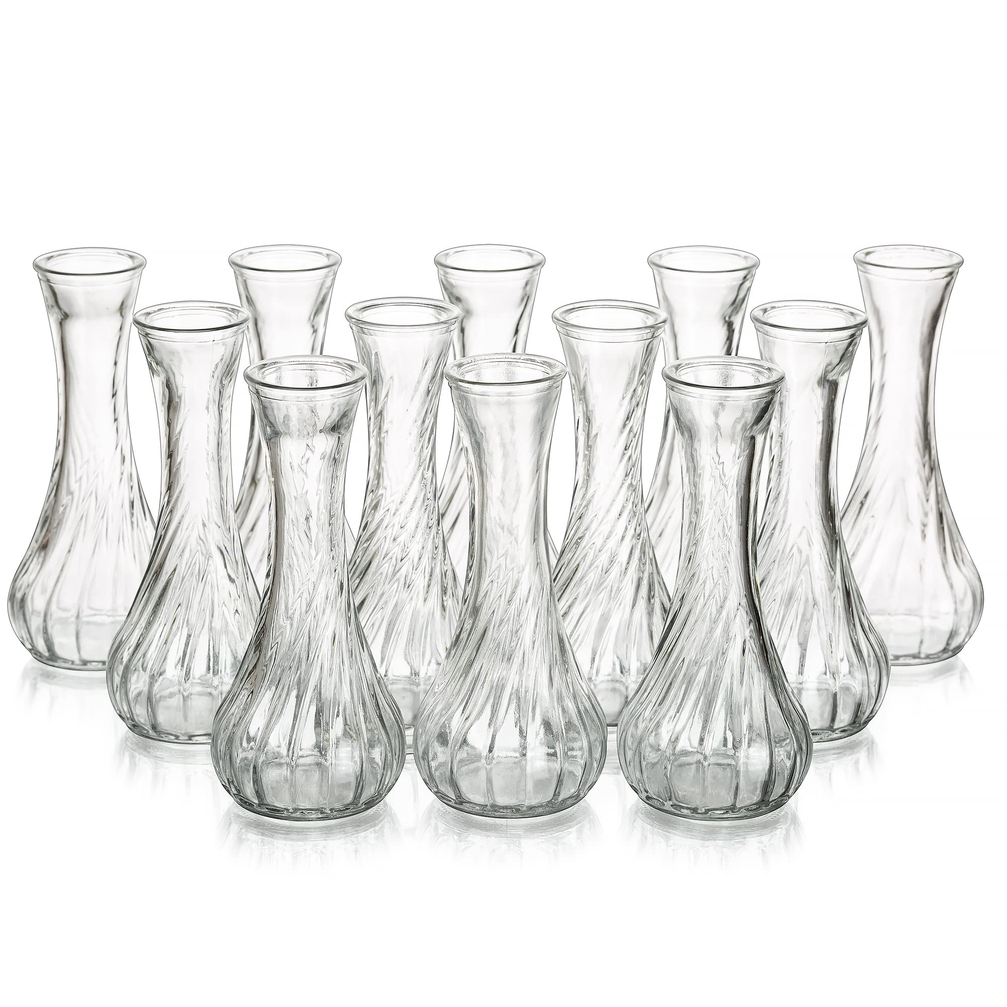 Hewory 12-Piece Clear Glass Bud Vase Set - Small Floral Vases for Wedding Centerpieces, Home Decor, Table Arrangements | Bulk Mini Vases for Flowers, Events & Elegant Dining Decor