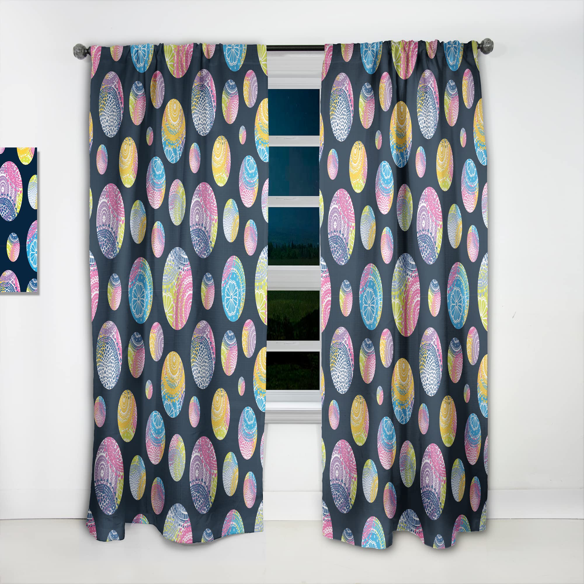 DesignQ Thermal Insulated Lace Pattern Curtains - Dark Blue Circle Design - 52x108 Inch Single Panel for Bedroom & Living Room - Blackout Drapes for Home Decor & Privacy