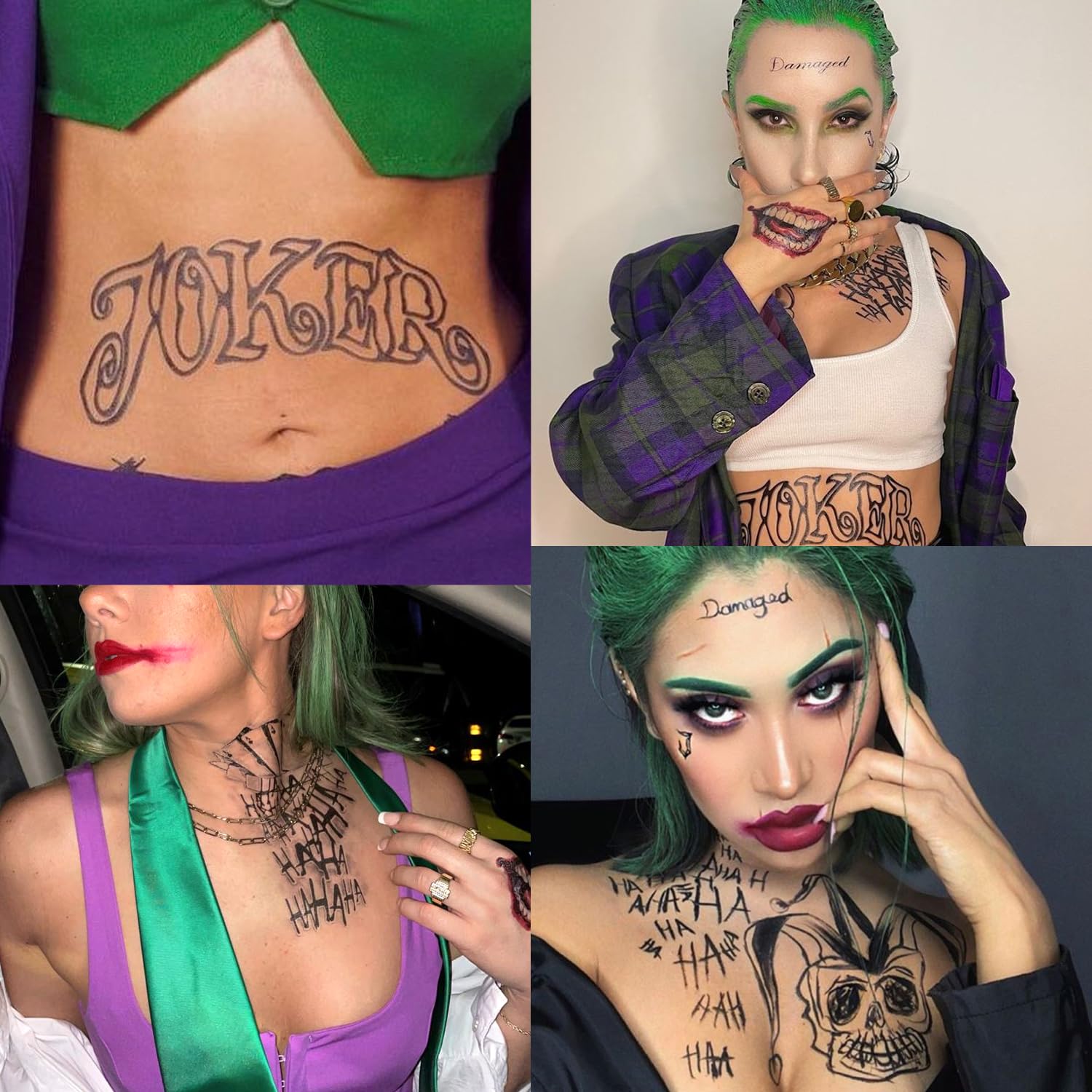 Joker Tattoos Set - 50pcs Halloween Temporary Tattoos Stickers for Joker Costume, Cosplay & Masquerade Party Makeup Accessories - Perfect for Halloween, Comic Con & Themed Parties