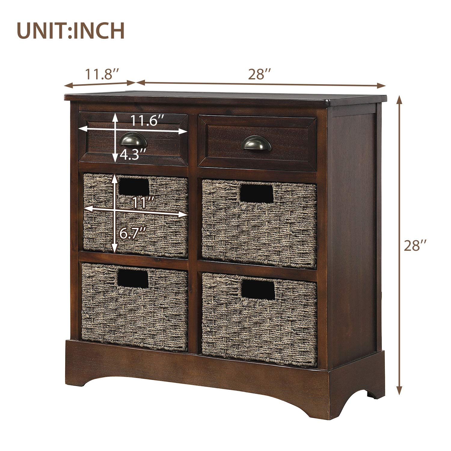Knocbel Farmhouse Wicker Storage Cabinet with 2 Drawers & Aluminum Handles - Rustic Chest of Drawers for Entryway, Hallway, Dining & Living Room (Espresso) | Perfect for Organizing Blankets, Towels & Home Decor