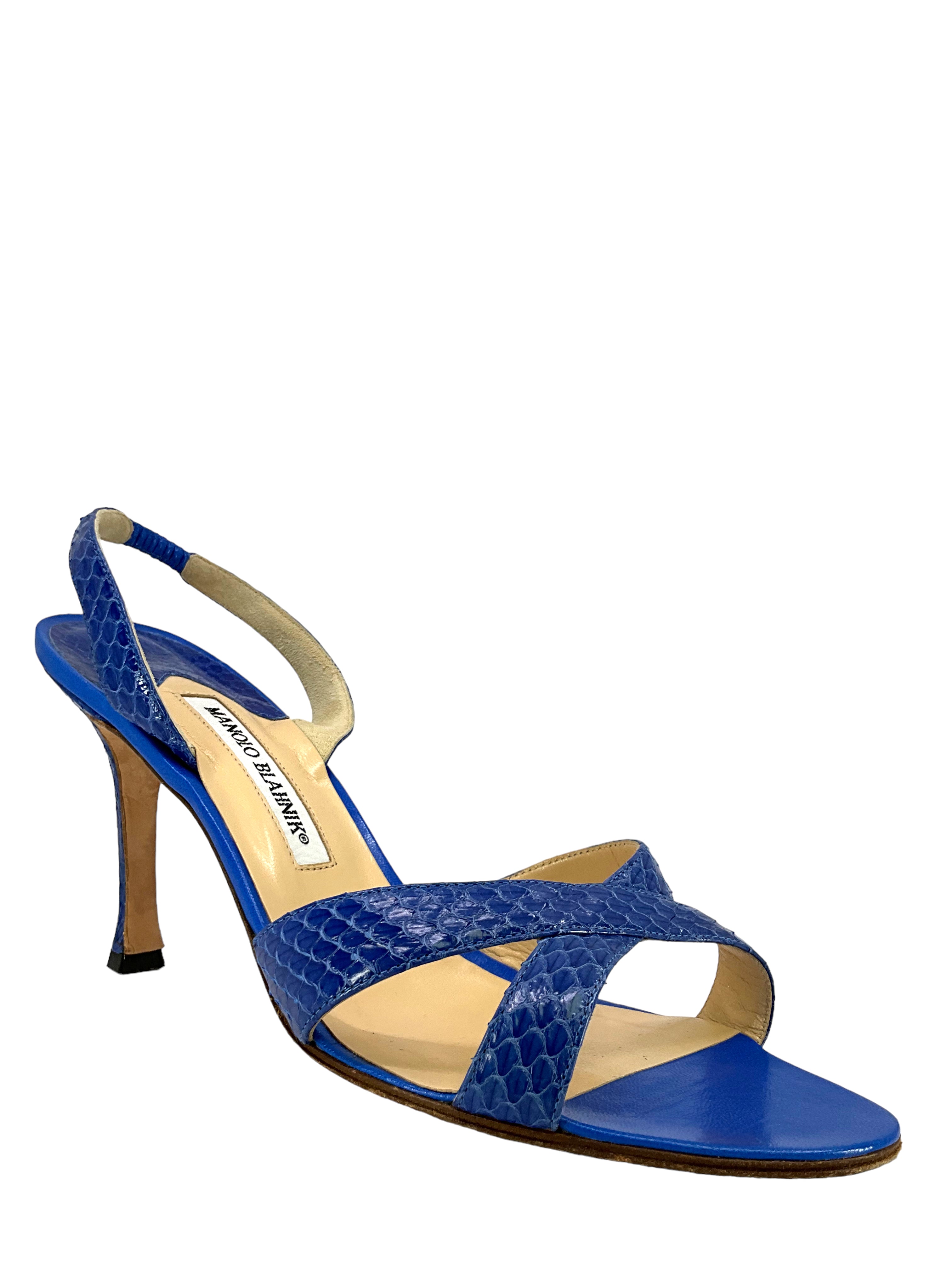 Manolo Blahnik Women's Strappy Snakeskin Sandals Size 9 - Luxury Designer Heels for Weddings, Parties & Evening Events
