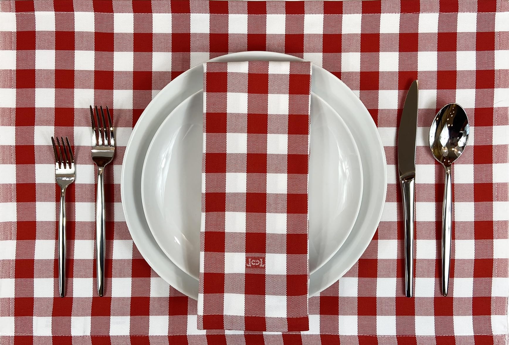 Premium Gingham Check Table Placemats Set of 4 - 100% Cotton Red Plaid Dining Mats 20x14 Inches by Carlo Lamperti Italy | Machine Washable Minimalist Fabric Place Settings for Kitchen, Dinner Party & Holiday Decor