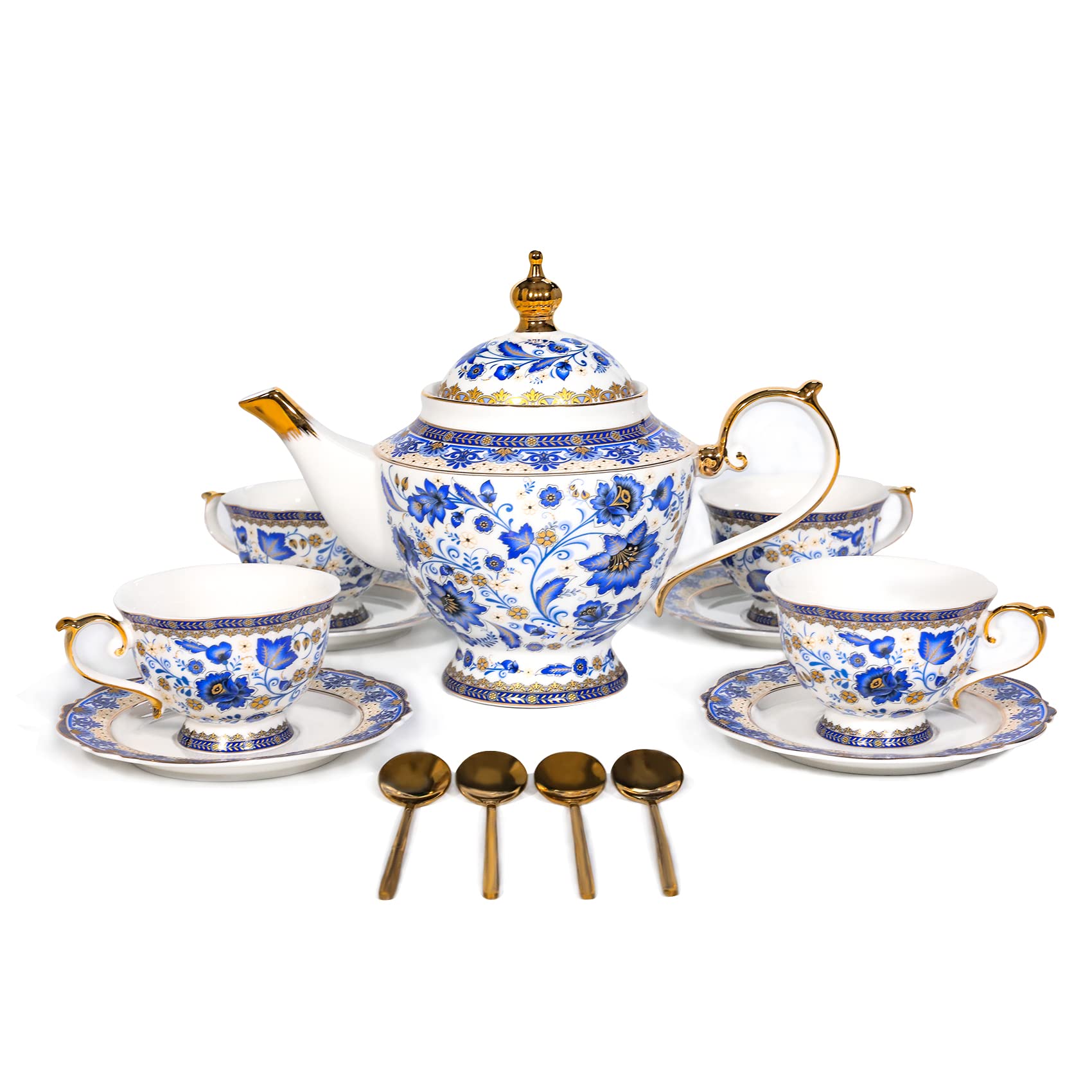 ACMLIFE Blue and White Vintage Floral Bone China Tea Set with Teapot - Elegant Tea Party Set for Adults, Perfect Gift for Women | Ideal for Afternoon Tea, Bridal Showers & Home Decor
