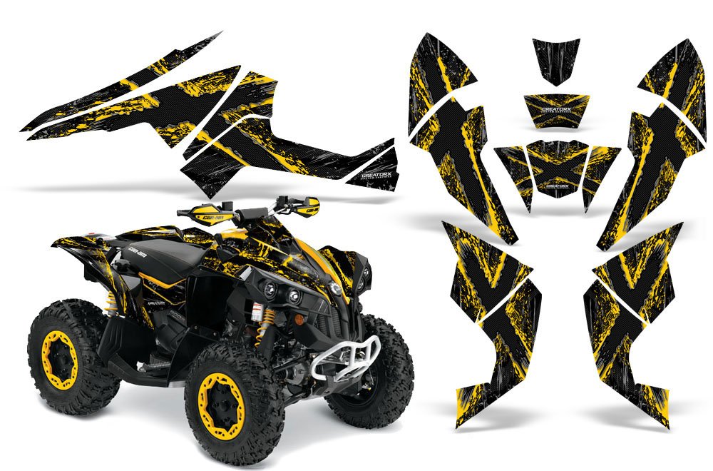 Can-Am Renegade Graphics Kit - TribalX Yellow & Black Decals Stickers for ATV/UTV - Off-Road Adventure & Customization Upgrade