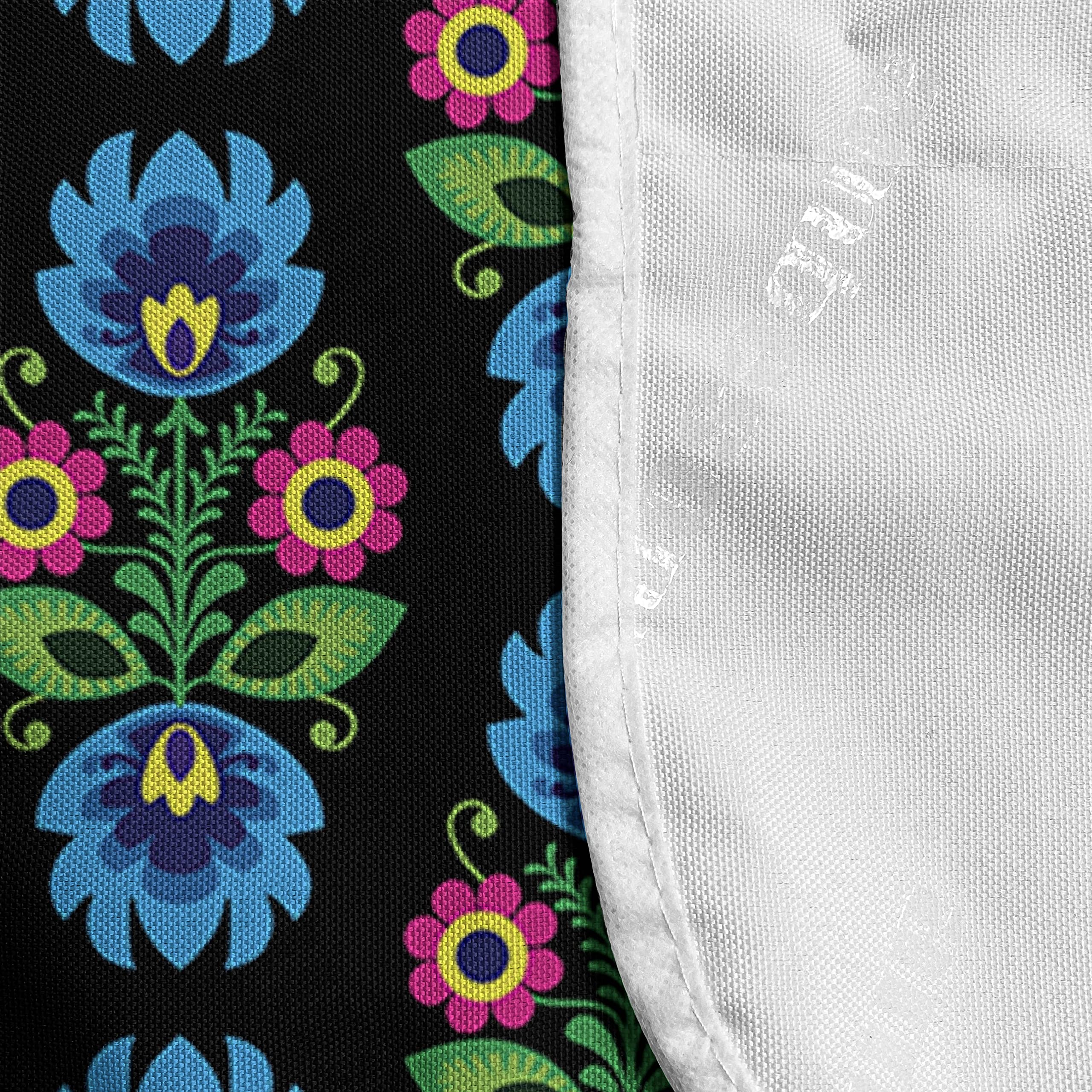 Ambesonne Folk Art Microwave Cover - Traditional Polish Floral Design on Dark Background, Waterproof Kitchen Organizer with Pockets, 36 x 12 Inches, Black & Blue - Perfect for Protecting Appliances & Adding Cultural Decor to Your Home