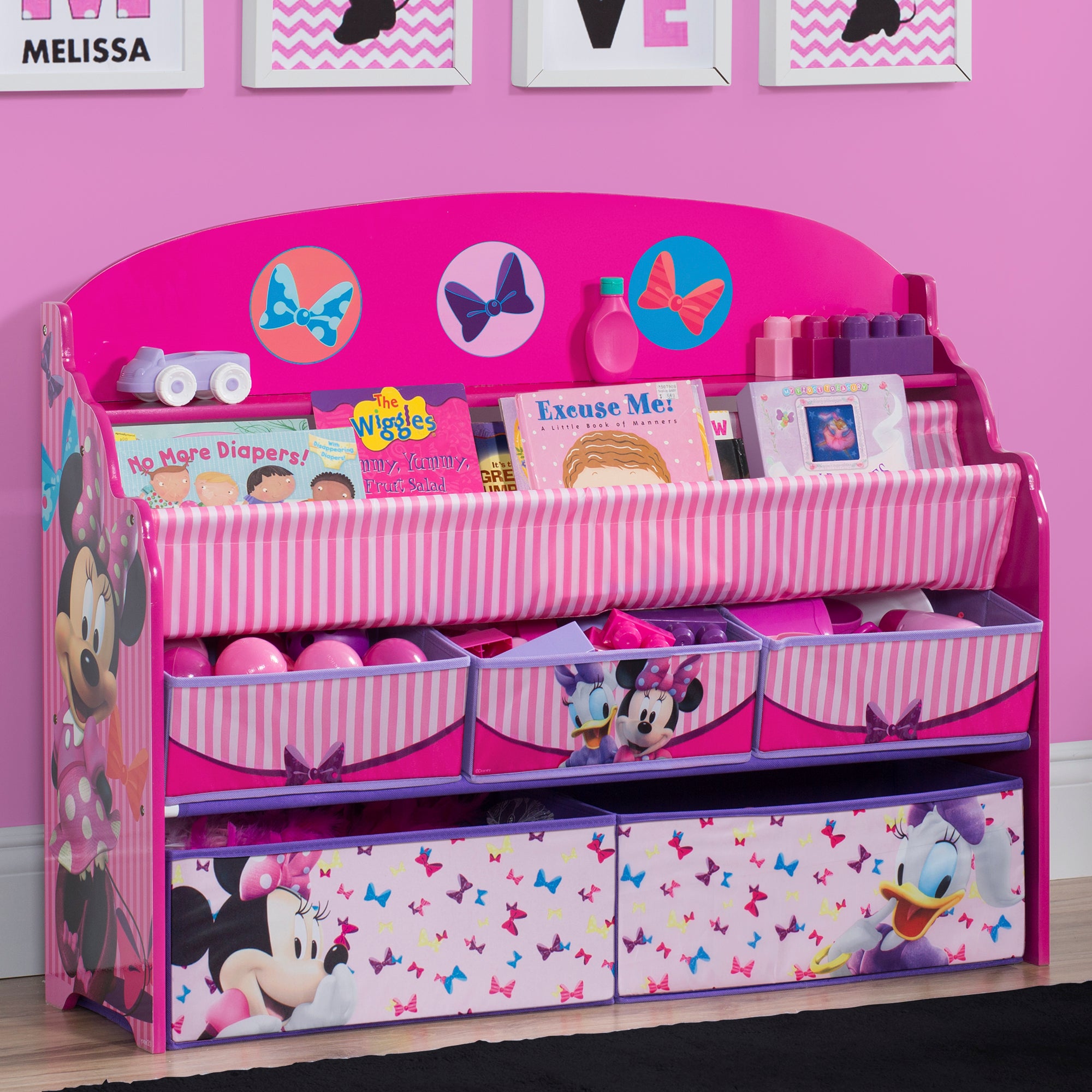 Minnie Mouse Deluxe Book & Toy Organizer for Kids - Disney Themed Storage Solution for Bedroom & Playroom - Perfect for Organizing Books, Toys & School Supplies