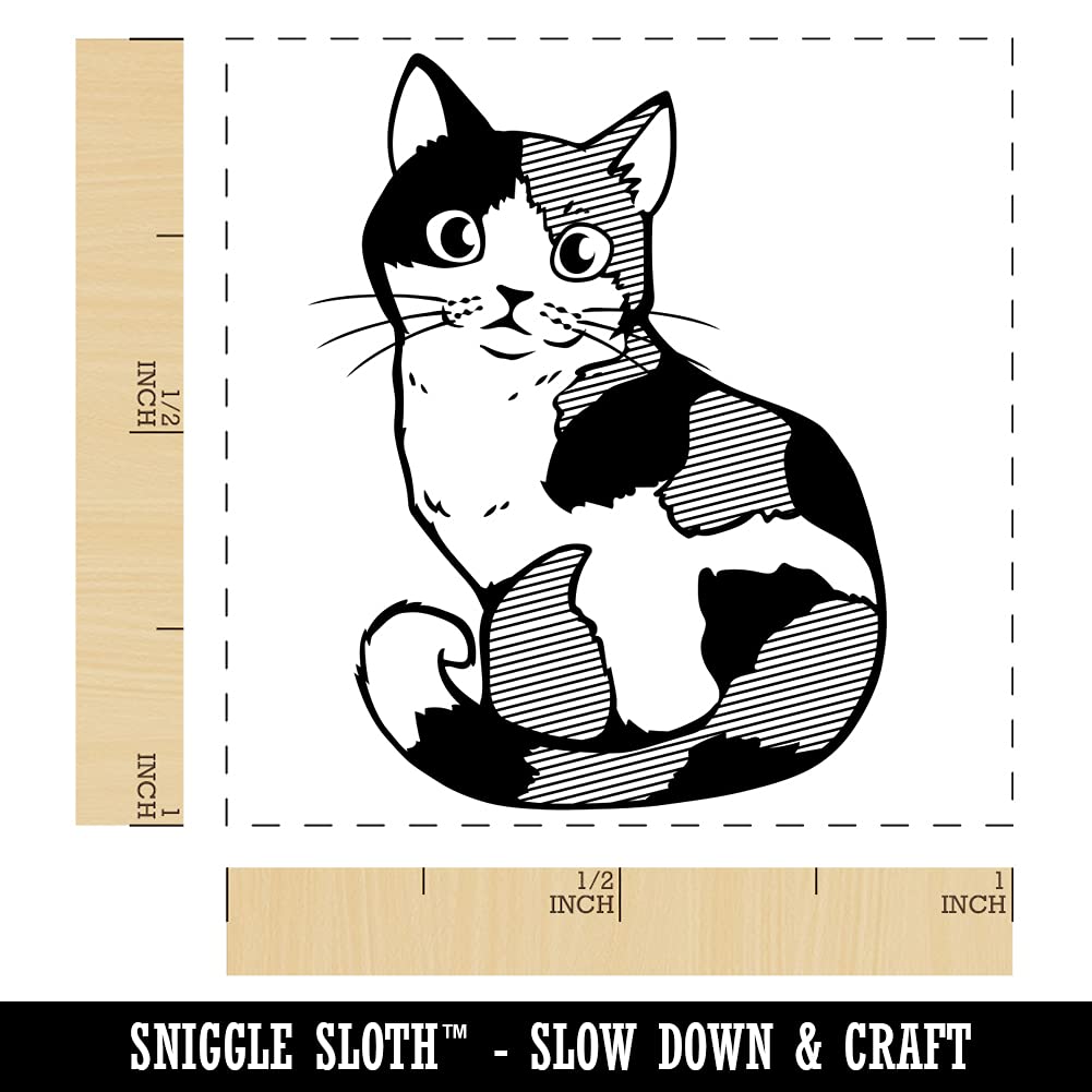 Adorable Spotted Calico Cat Self-Inking Rubber Stamp - 1 Inch Small Stamp with Blue Ink - Perfect for Scrapbooking, Card Making, and DIY Crafts
