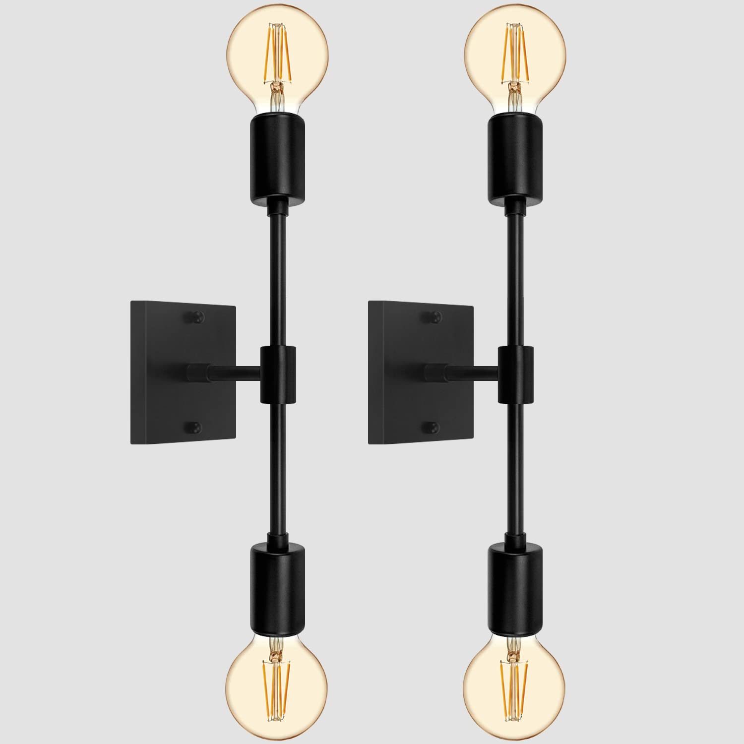 Modern Black Matte Wall Sconces - Set of 2, E26 Farmhouse Vanity Lights for Bathroom & Kitchen