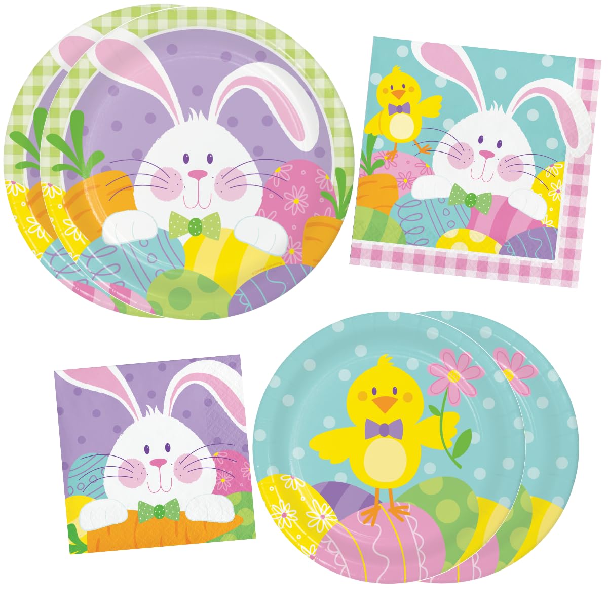 Easter Bunny Plates and Napkins Set - 16-Piece Disposable Tableware for Kids Party | Bright Bunny Themed Dinnerware | Easter Decorations for Holiday Celebrations, Family Gatherings & Spring Festivities