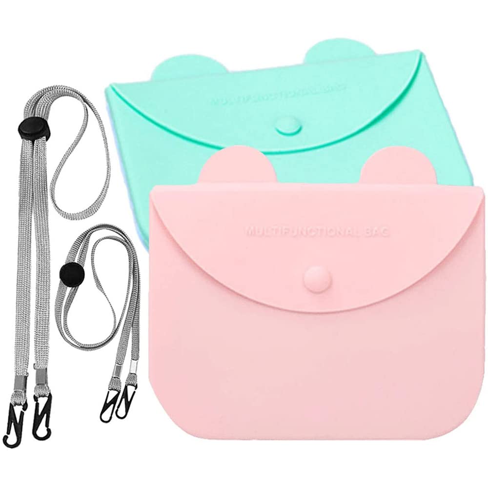XOOFMASS 2-Pack Silicone Face Mask Storage Cases with Hooks - Lightweight, Dustproof & Washable Mask Holder with Convenient Mouth Opening Design | Perfect for Travel, Work & Daily Protection