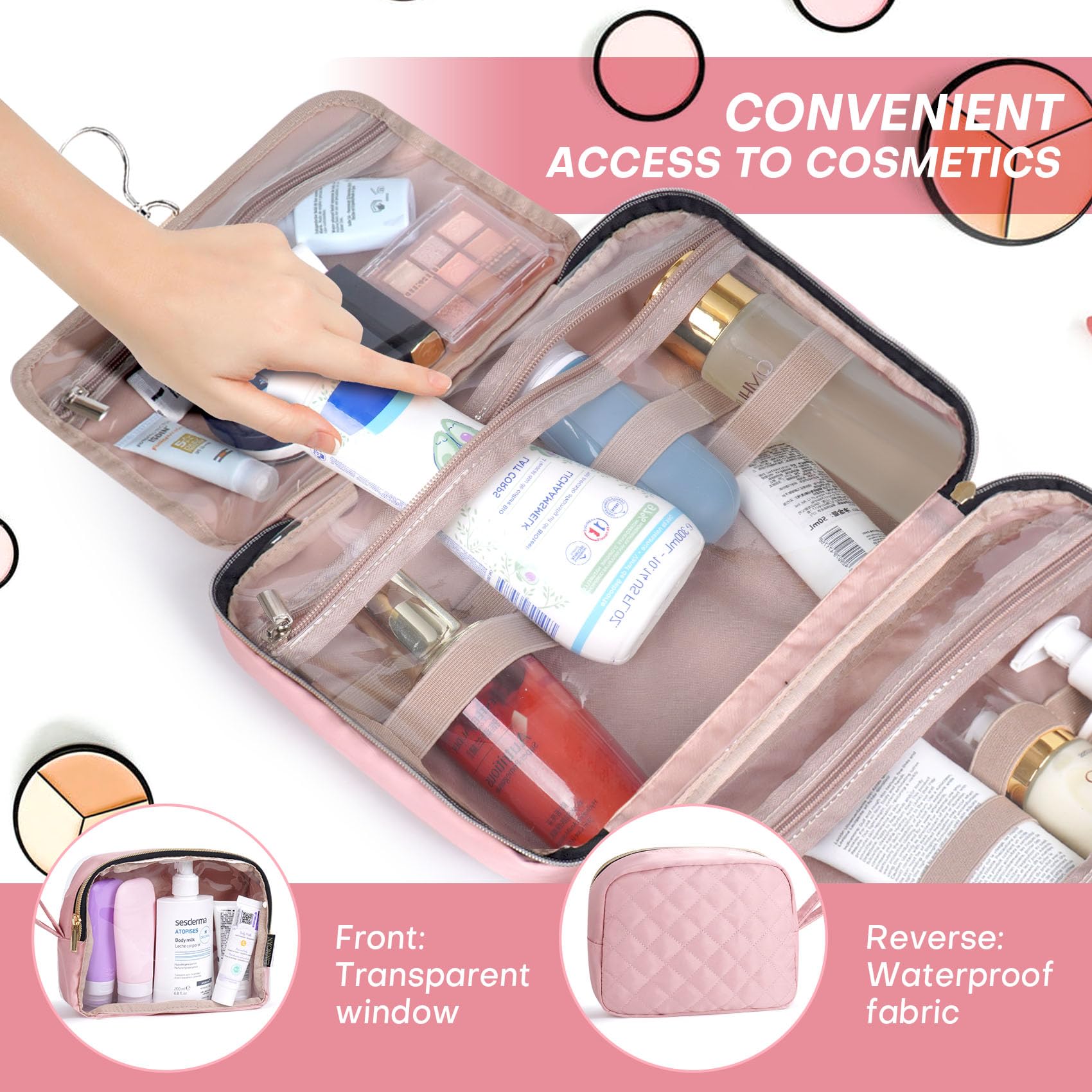 Waterproof Hanging Toiletry Bag 2-Pack Set - Pink Cosmetic Organizer with Hook for Travel, Business Trips & Gym | Perfect for Shampoo, Makeup & Toiletries Storage (Ideal for Women's Travel Essentials & Daily Organization)