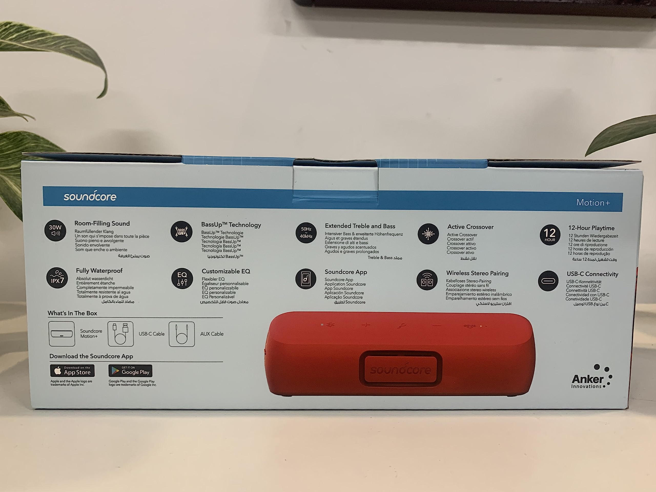 Soundcore Motion+ Bluetooth Speaker - 30W Hi-Res Audio with BassUp, Extended Bass & Treble | Wireless HIFI Portable Speaker with App & Customizable EQ | 12-Hour Playtime, IPX7 Waterproof, USB-C | Perfect for Outdoor Adventures, Pool Parties & Home Entertainment