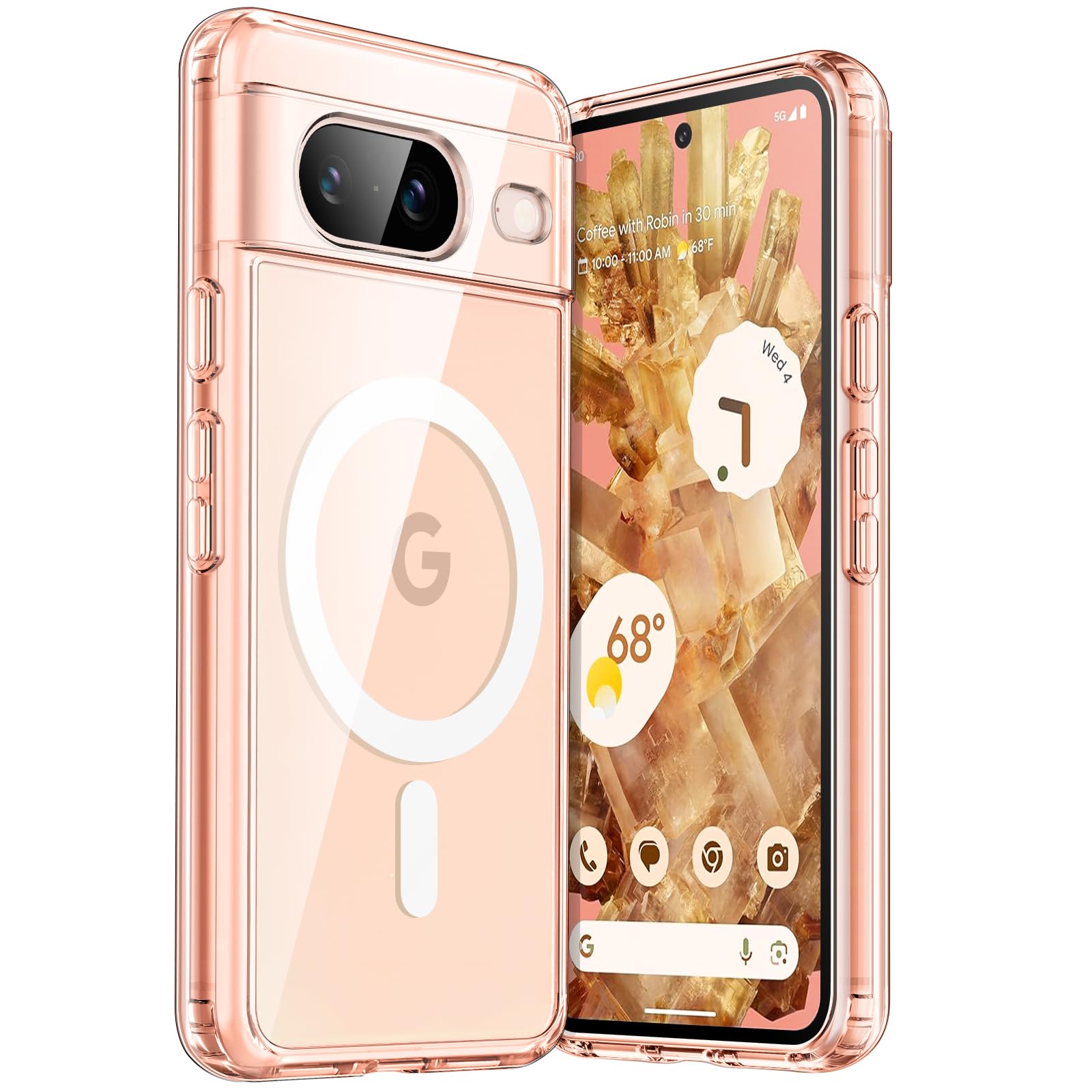 JETech Magnetic Case for Google Pixel 8 (6.2-Inch 2023) - MagSafe Compatible, Shockproof Clear Protective Phone Cover with Non-Yellowing PC Back - Rose Gold | Perfect for Wireless Charging, Everyday Protection & Outdoor Activities