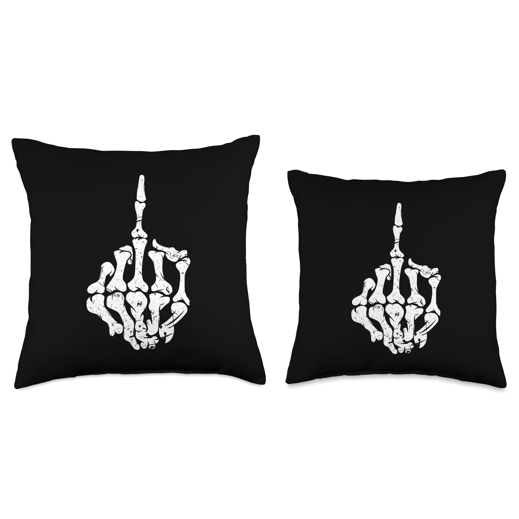 Biker Skull Middle Finger Throw Pillow - Offensive Motorcycle Decor for Living Room, Man Cave & Gag Gifts