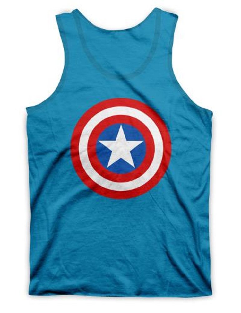 Marvel Captain America Shield Men's Light Blue Tank Top - Superhero Graphic Tee for Cosplay, Comic Con & Casual Wear