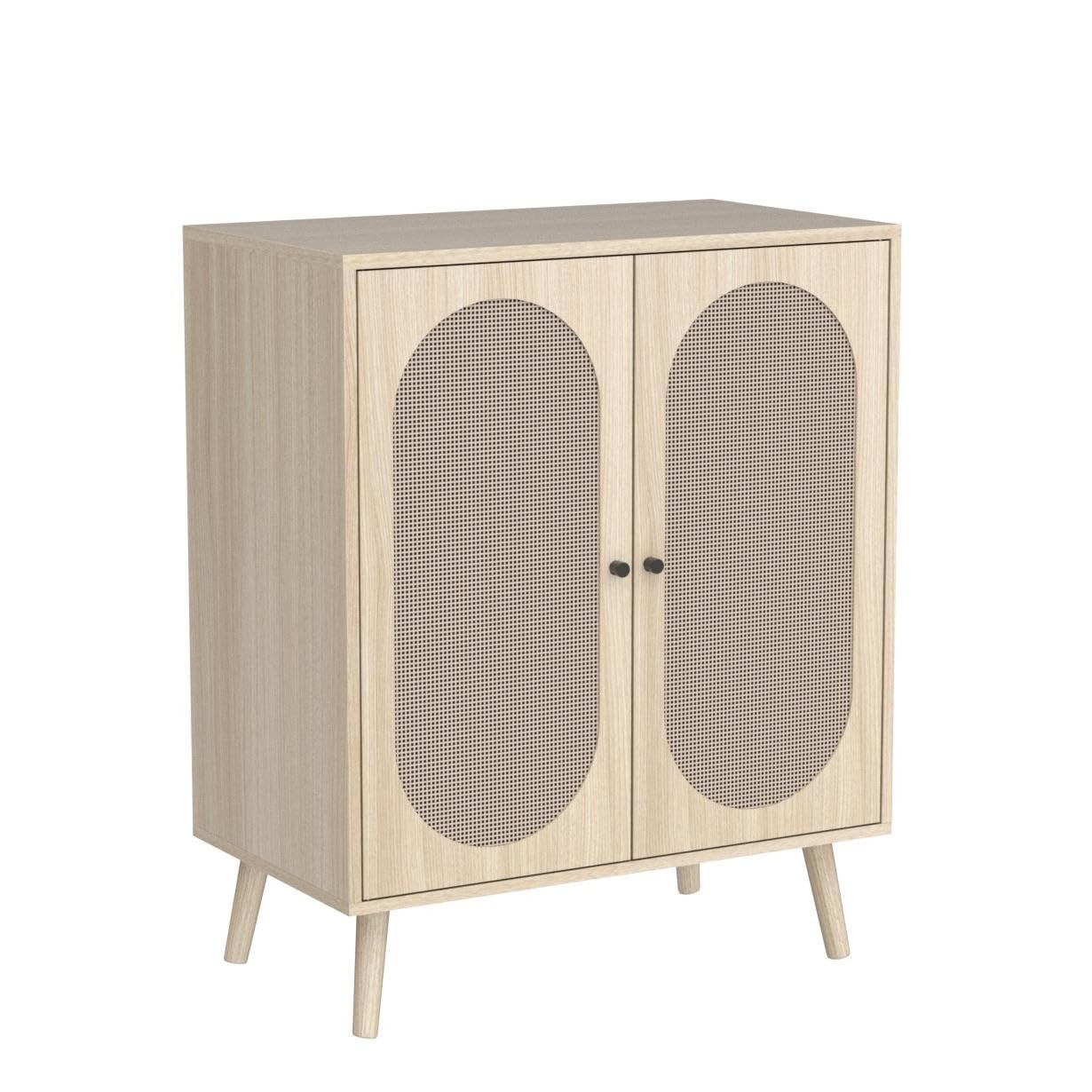 QHITTY Natural Rattan Sideboard Buffet Cabinet with Adjustable Shelves - Stylish Kitchen Storage & Accent Console Table for Living Room, Dining Room, Bedroom, and Entryway