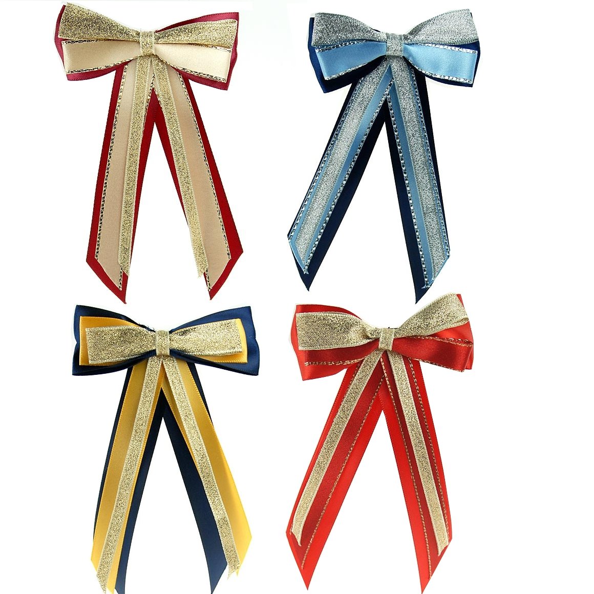 ShowQuest Red and Gold Hair Bow & Tails Set - Elegant Hair Accessories for Girls, Women, Parties, Weddings & Special Occasions