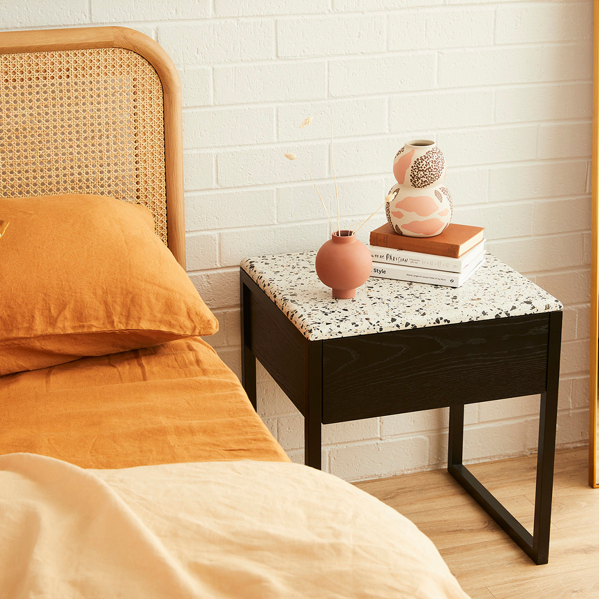 Modern Avalon Terrazzo Bedside Table - Stylish Nightstand with Marble Composite Top for Bedroom Decor, Perfect for Small Spaces & Apartment Living