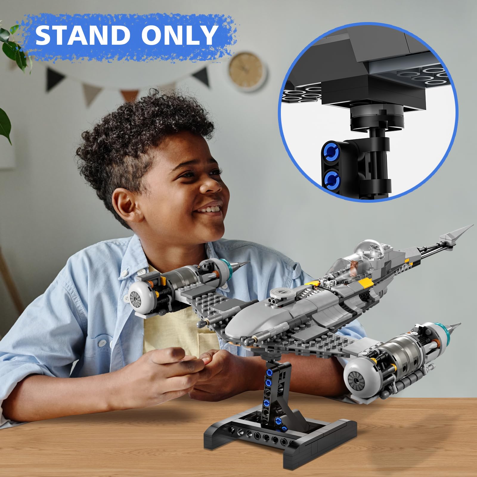Lego Star Wars Display Stand for Mando N-1 Fighter 75325, X-Wing 75301 & Jedi Starfighter 75333 - 52-Piece Building Kit for Kids - Perfect for Showcasing Collections & Room Decor