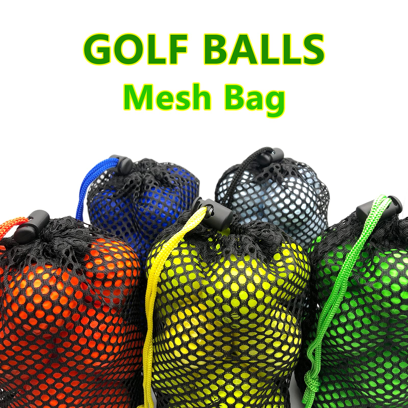 JKL 5-Pack Small Golf Ball Mesh Bags - Durable Nylon Drawstring Storage Pouches for Golf Accessories (Red, Yellow, Blue, Green, Black) - Perfect for Golf Practice, Tournament Organization & Sports Equipment Storage