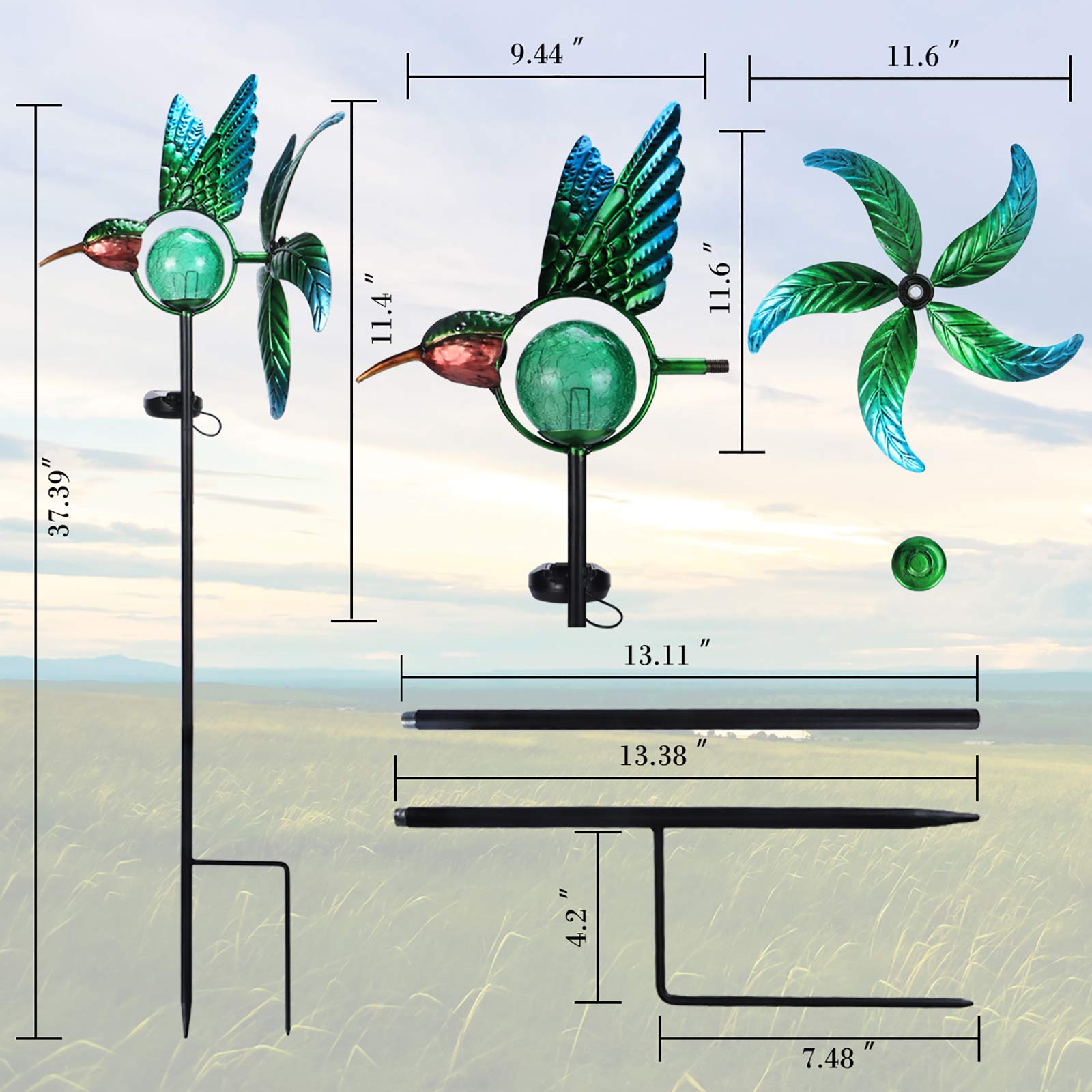 Solar Powered Hummingbird Garden Lights - Outdoor Decorative Pathway Stake Lights with Wind Spinner for Yard, Lawn & Patio Decor | Weatherproof Solar LED Landscape Lighting for Garden, Walkway & Backyard
