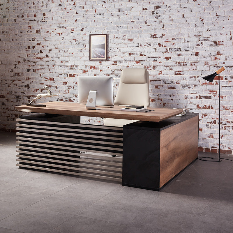 Premium Electric Height Adjustable Sit Stand Desk with Left Return - 1.8M Warm Oak & Black Finish | Home Office & Workspace Ergonomic Standing Desk Solution