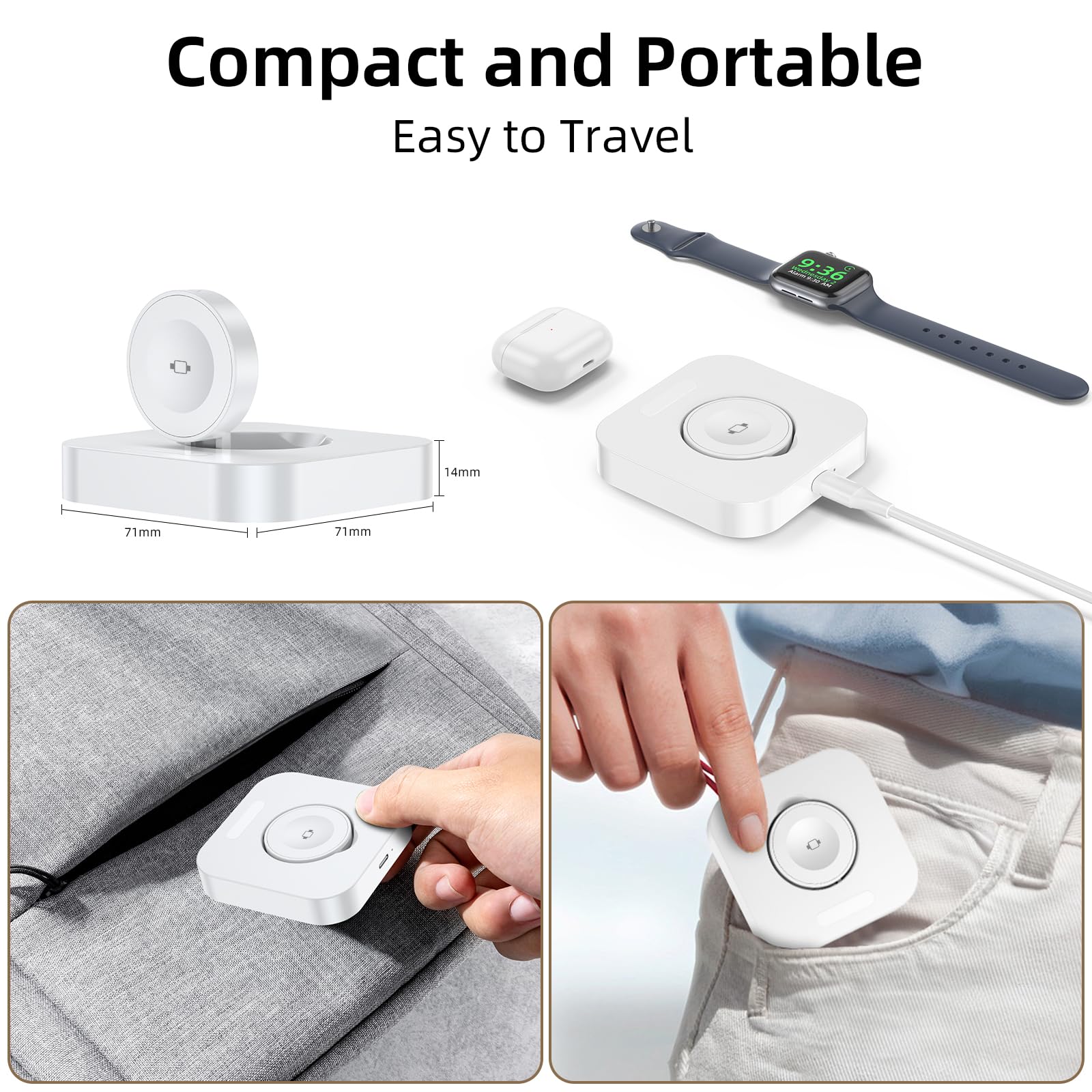 AMVD Magnetic Wireless Charging Stand for Apple Watch - Fast Portable Charger Dock Compatible with iWatch Series Ultra/10/9/8/7/SE/6/5/4/3/2 (White) | Perfect for Nightstand, Office Desk & Travel Accessories