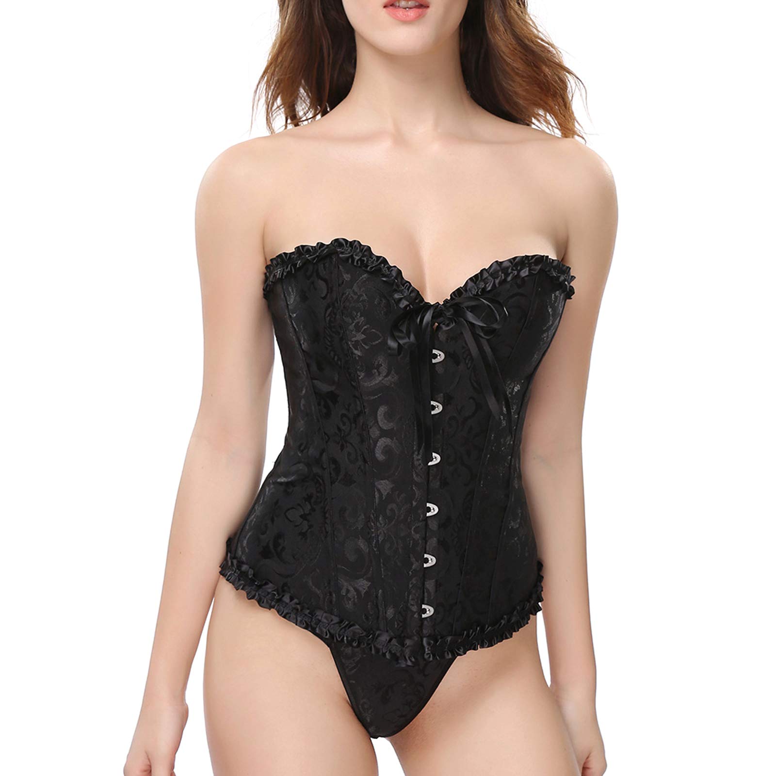 Women's Floral Lace Up Corset Overbust Lingerie - Waist Cincher Shapewear Top for Plus Size, Slimming Bustier | Perfect for Weddings, Date Nights & Burlesque Costumes