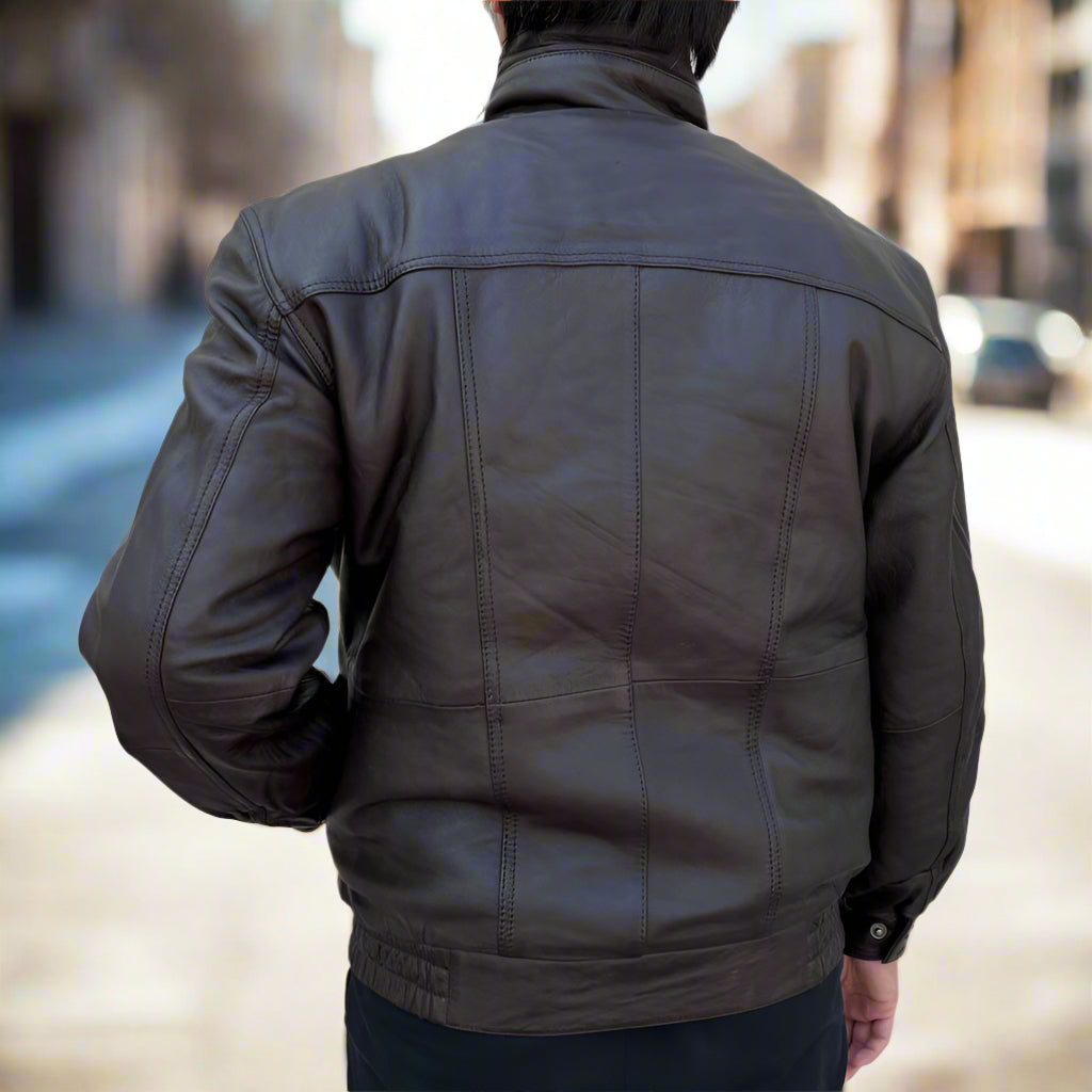 BOL Men's Double Pocket Genuine Leather Bomber Jacket - Stylish & Durable Outerwear for Casual Wear & Motorcycle Riding