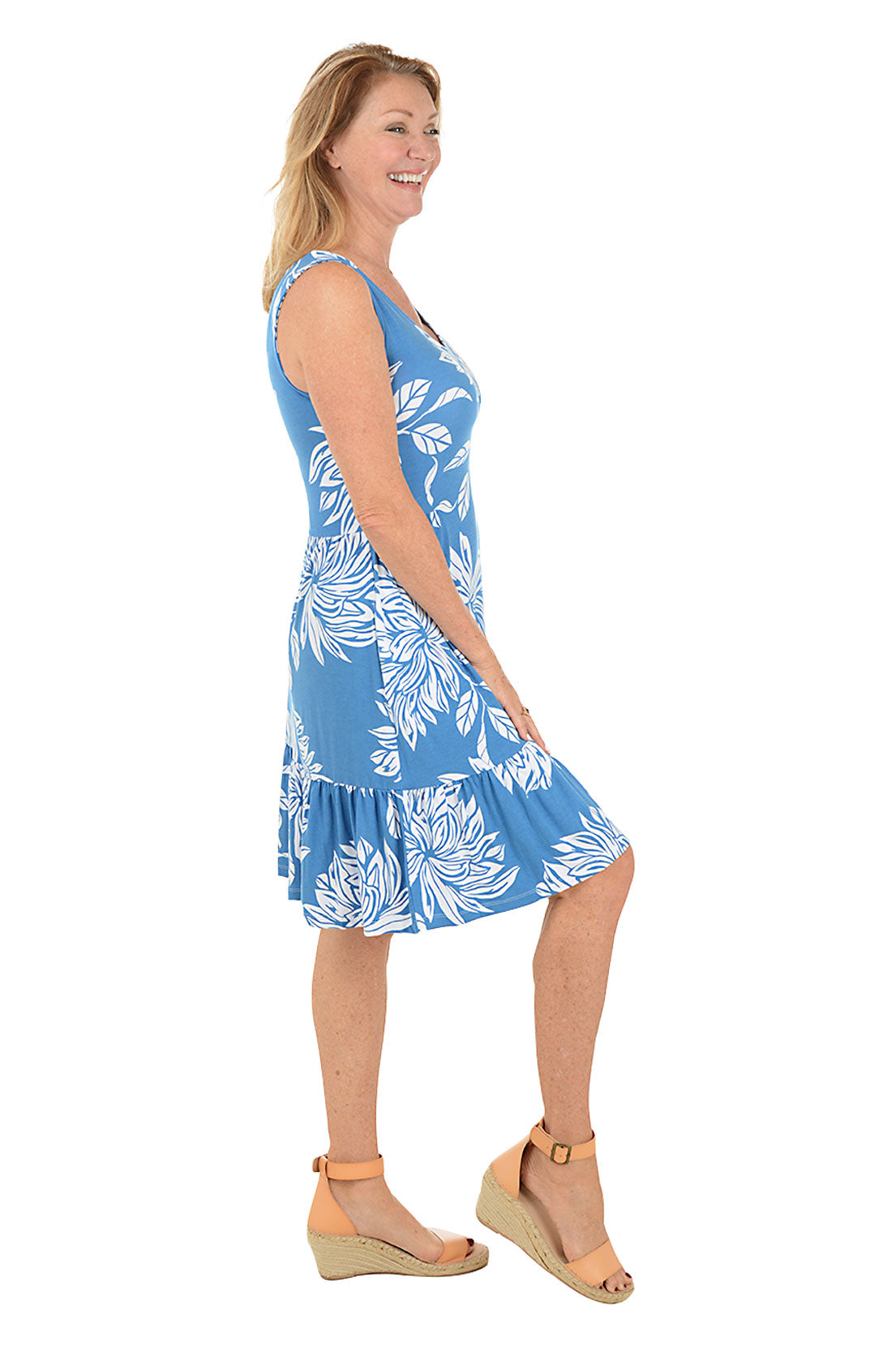 Sea Flower Sleeveless Summer Dress for Women - Floral Print Beach Dress, Casual Sundress for Vacation, Party, and Outdoor Activities