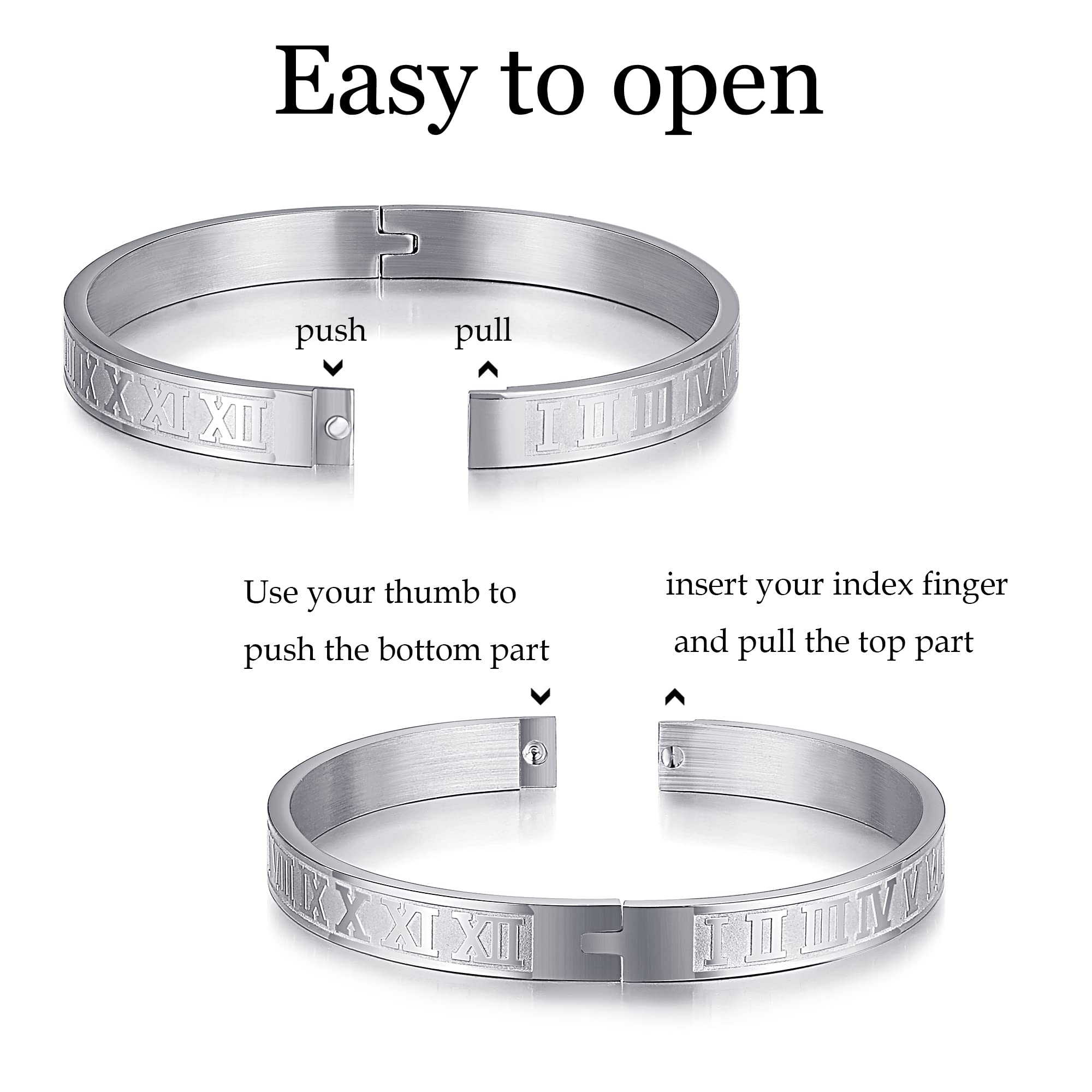 WFYOU 3PCS Stainless Steel Bracelets for Men - Gold Roman Numeral & Adjustable Cuff Bracelets - Luxury Mens Jewelry Gifts for Birthday, Anniversary, Wedding & Everyday Wear