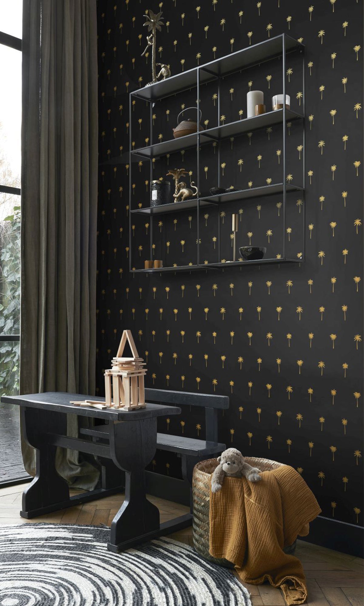 Black and Gold Palm Trees Wallpaper R9383 - Tropical Peel and Stick Removable Wallpaper for Bedroom, Living Room, Bathroom Decor
