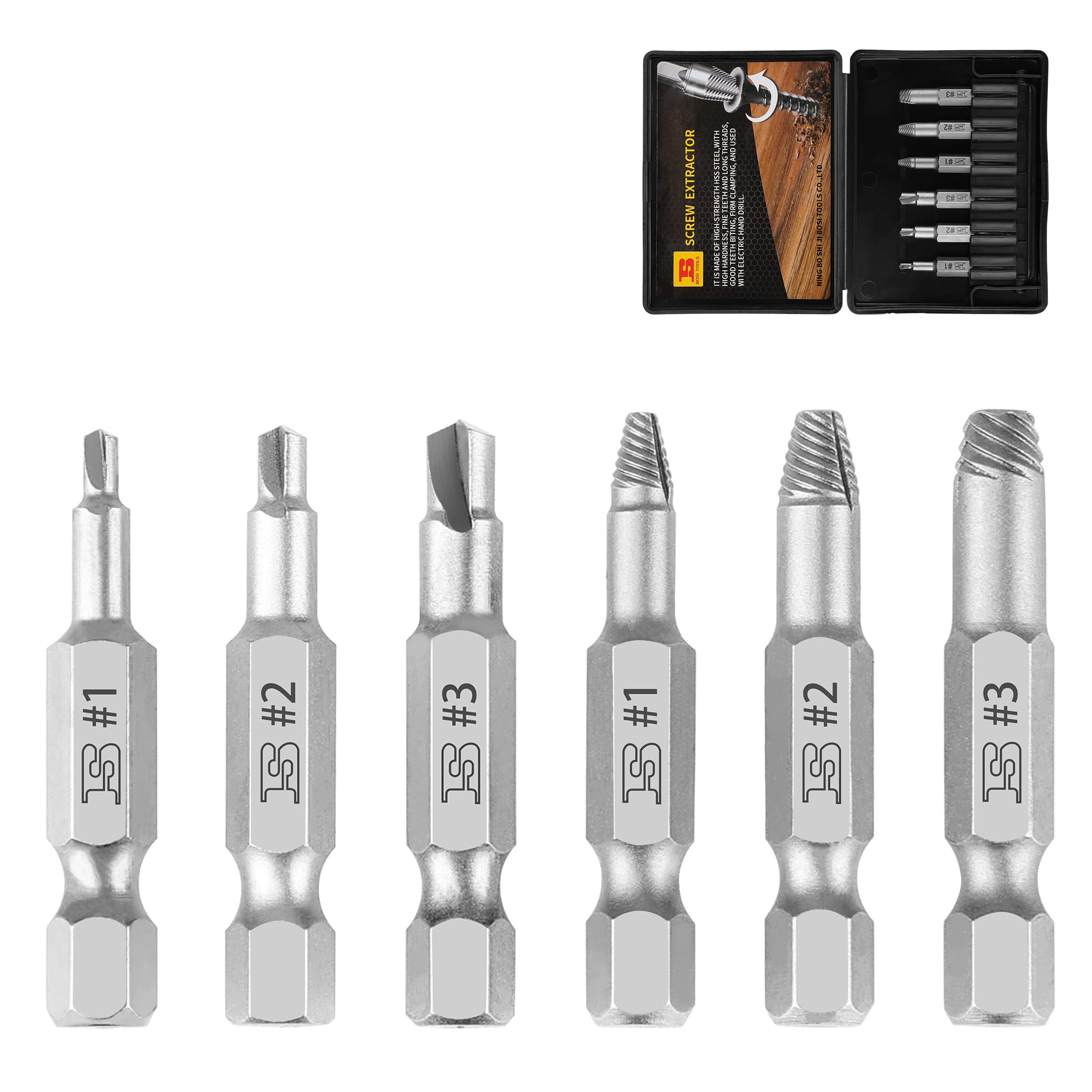 6-Piece Screw Extractor Set for Automotive & Woodworking Repairs