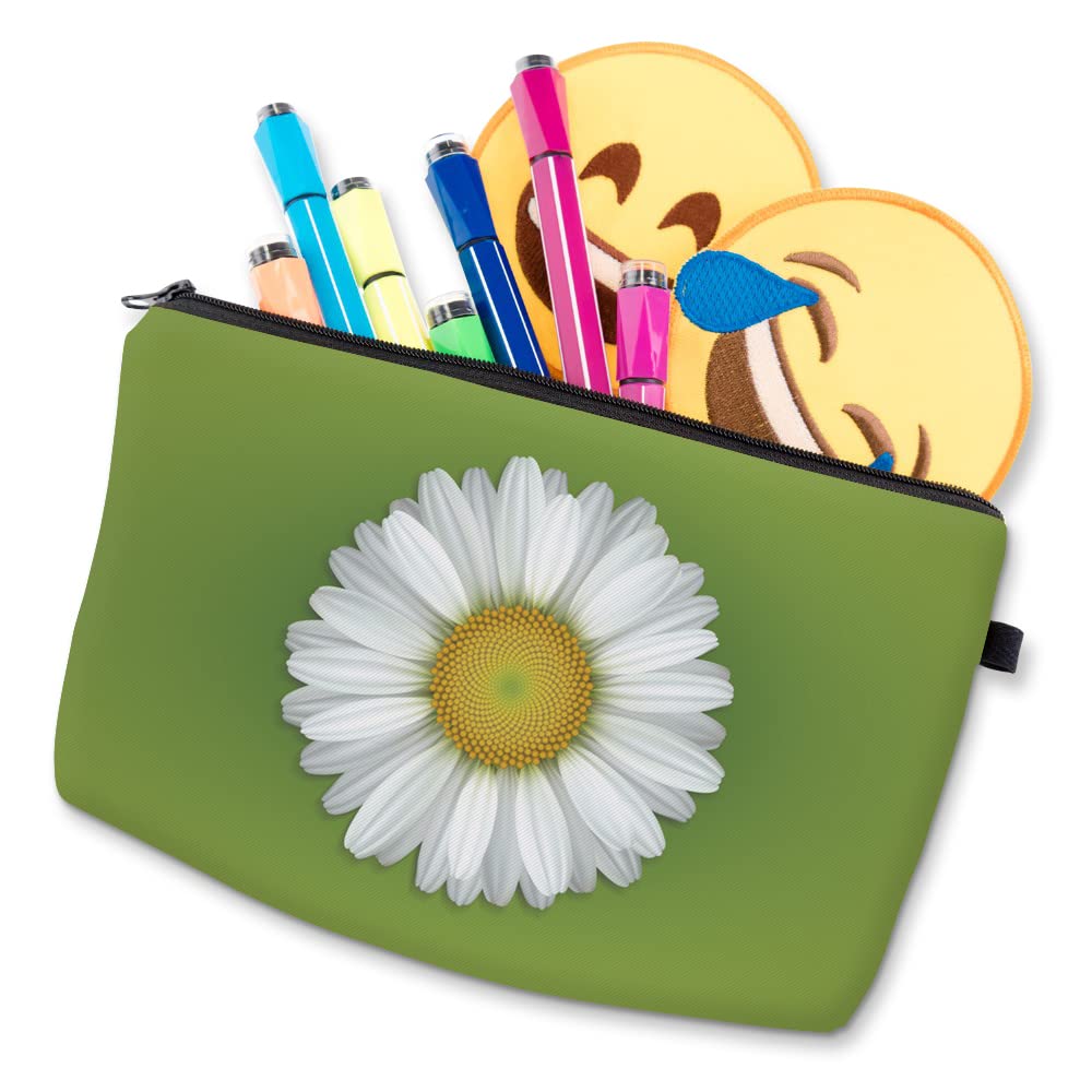 Waterproof Cosmetic Pouch for Women - Large Roomy Makeup Bag with Daisy Print, Portable Travel Toiletry Organizer, Ideal for Gym, Beach & Vacation Gifts (Daisy 2363)
