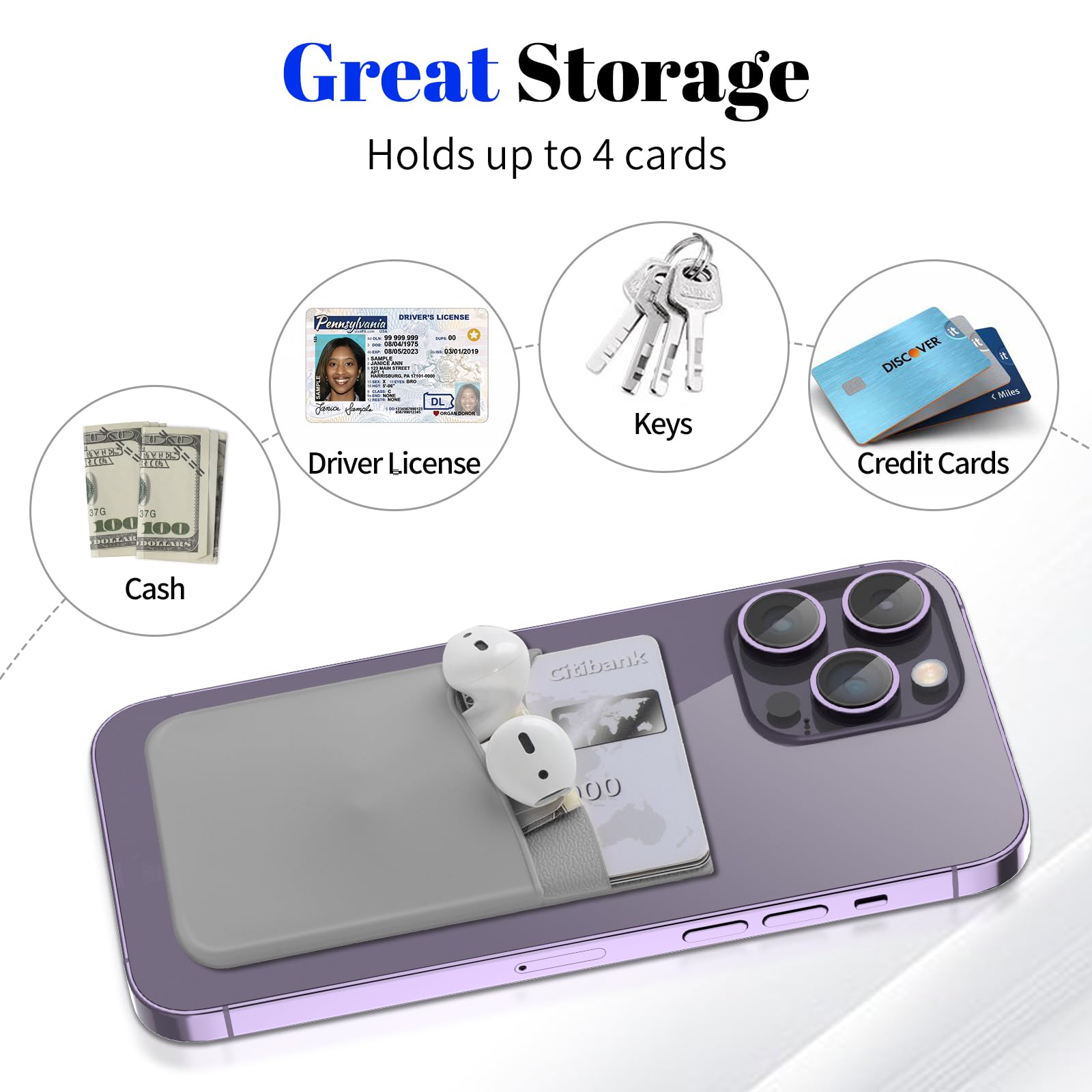 Stick-On Phone Wallet with Dual Pockets - Compatible with iPhone, Samsung & Most Smartphones (Black/White/Grey) | Slim Card Holder for Back of Phone Case | Perfect for Everyday Carry, Commuting & Travel