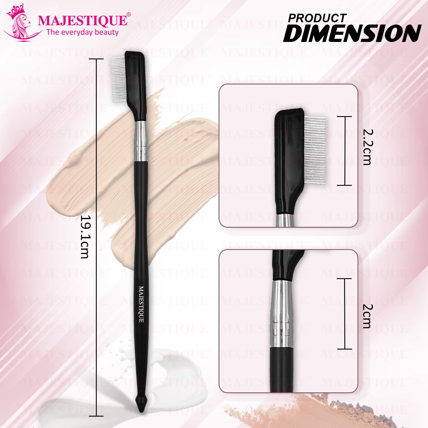 Majestique Eyebrow & Eyelash Comb - Professional Mascara Separator for Lift & Curl - Beauty Cosmetic Tool (FC37) - Perfect for Lash Extensions, Salon Use & Home Makeup