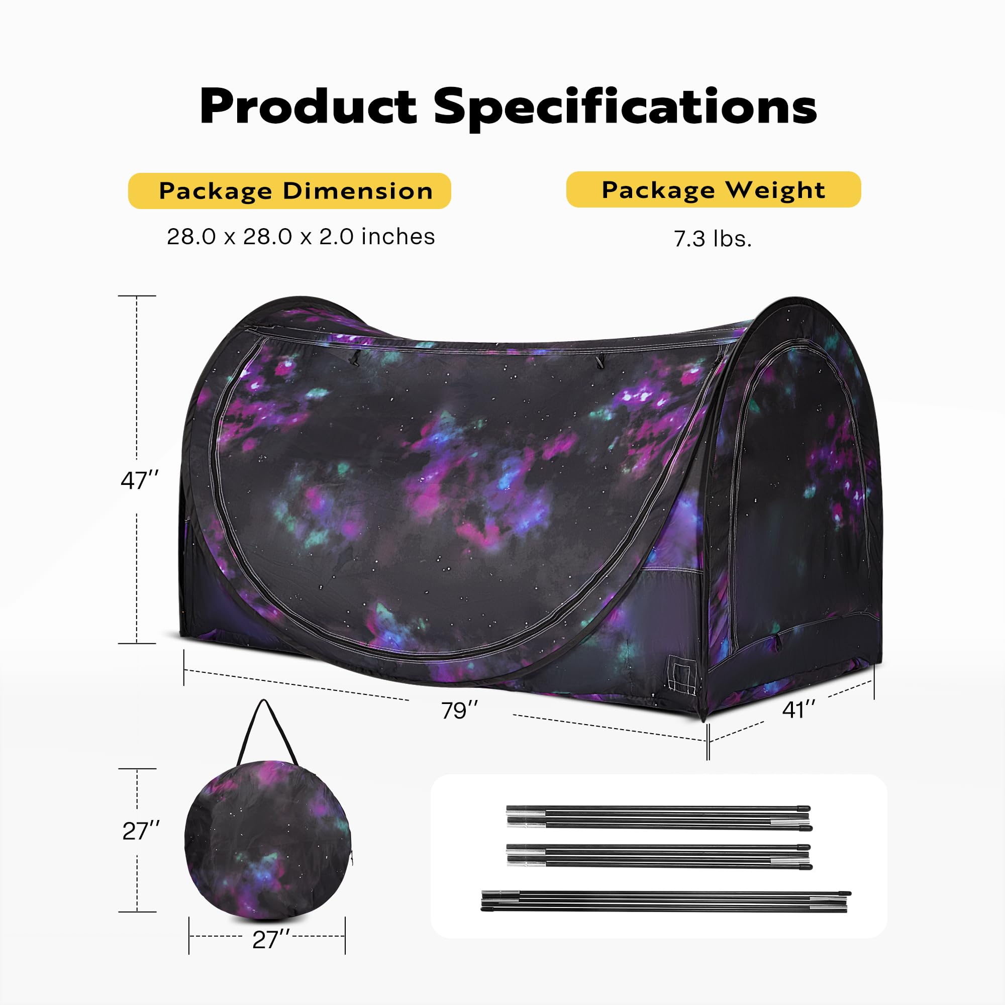 VIVOHOME Pop-Up Bed Tent Twin Size - Breathable Privacy Bed Canopy with 4 Doors & Mosquito Net, Dark Starry Sky Design for Kids & Adults - Perfect for Camping, Sleepovers & Indoor Playrooms