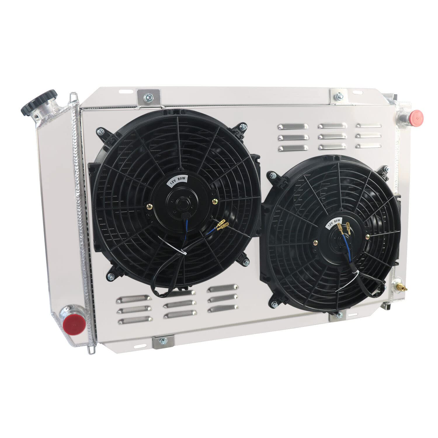 High-Performance 3 Row Aluminum Radiator for 1979-1993 Ford Mustang GT/LX 5.0L V8 Manual Transmission - Complete Cooling Kit with Shroud Fan & Thermostat Relay - Perfect for Street Racing, Off-Road & Hot Weather Driving