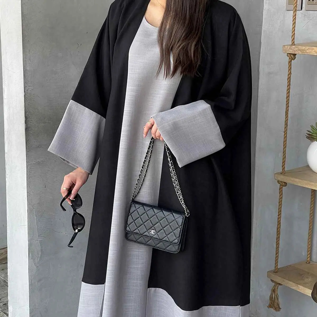2-Piece Open Abaya Dress Set with Inner Sleeveless Dress - Modest Muslim Fashion for Prayer, Eid & Special Occasions