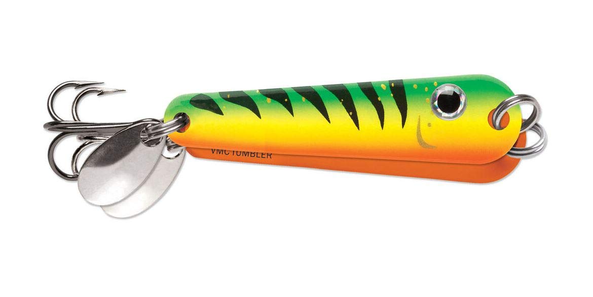 1/12 oz Glow Fire Tiger VMC Tumbler Spoon - Premium Fishing Lure for Bass, Trout & Walleye - Ideal for Night Fishing & Low Light Conditions