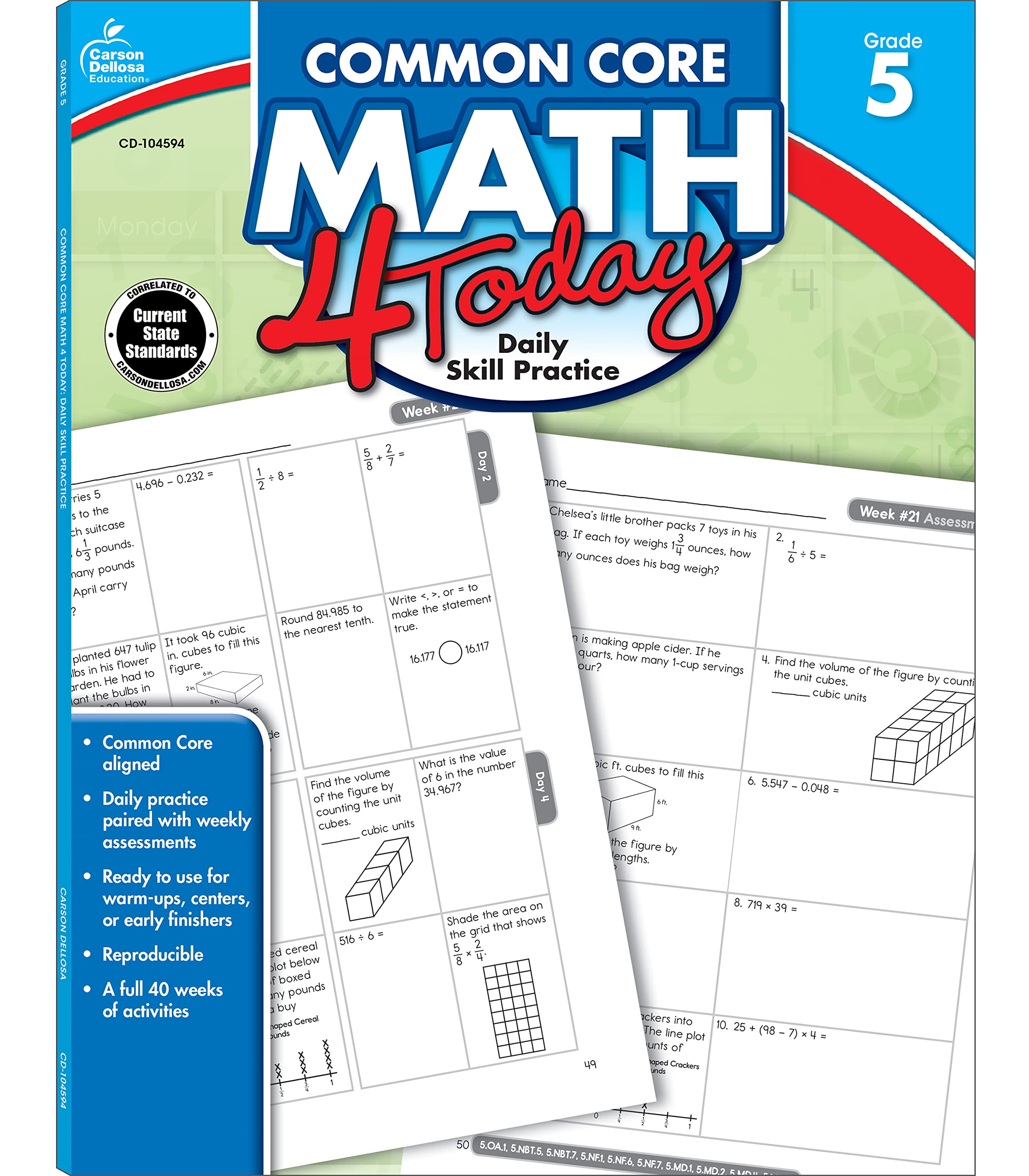 Common Core Math 4 Today Workbook - 5th Grade, 96 Pages | Daily Practice & Skill Building for Elementary Students | Homeschool & Classroom Learning Resource